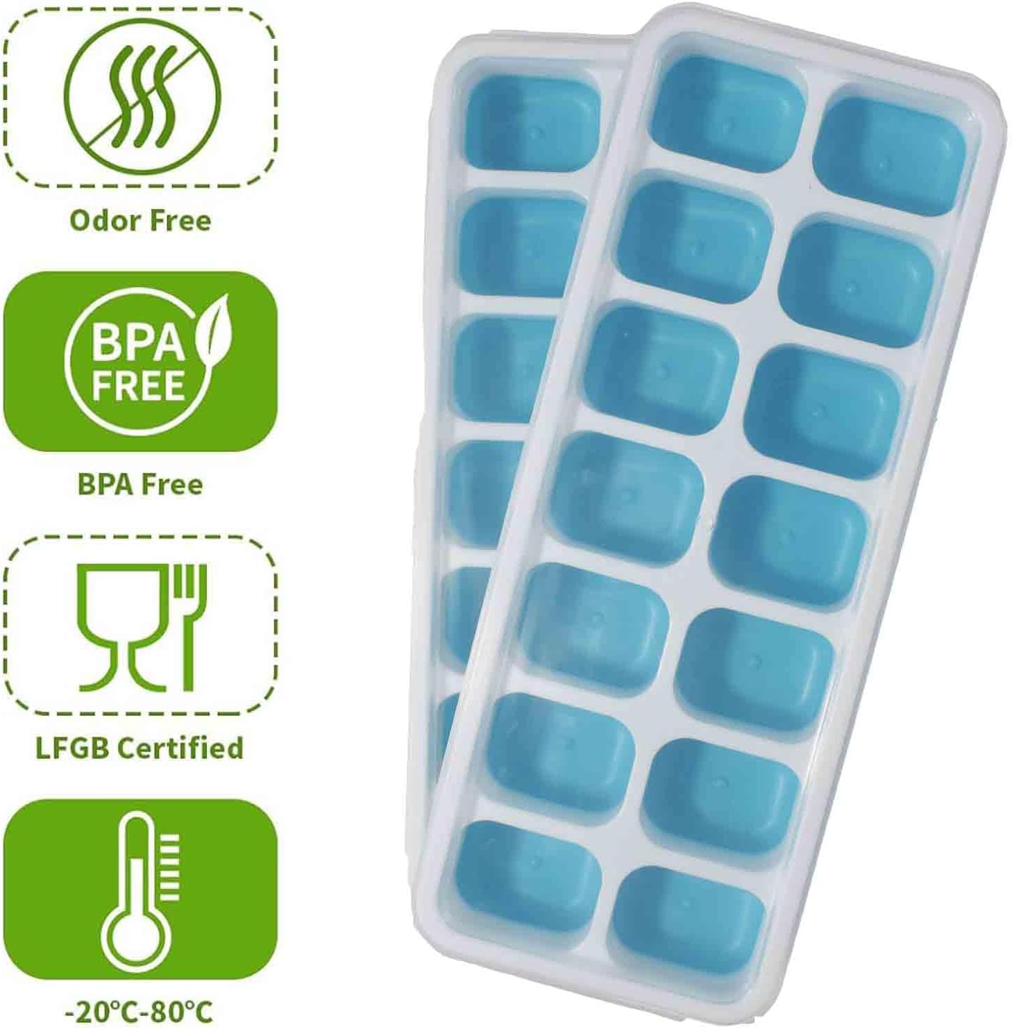 Ice cube trays - 4-pack - reusable silicone - easy to release - flexible ice cube trays for 56 ice cubes with leak-proof, removable lids - BPA-free - durable and dishwasher safe - Image 5