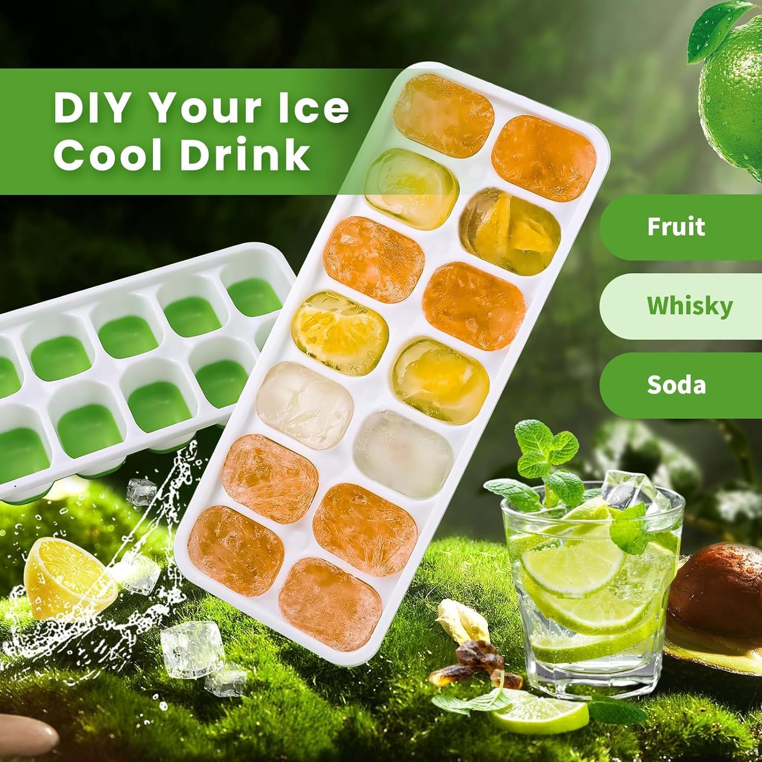 Ice cube trays - 4-pack - reusable silicone - easy to release - flexible ice cube trays for 56 ice cubes with leak-proof, removable lids - BPA-free - durable and dishwasher safe - Image 6