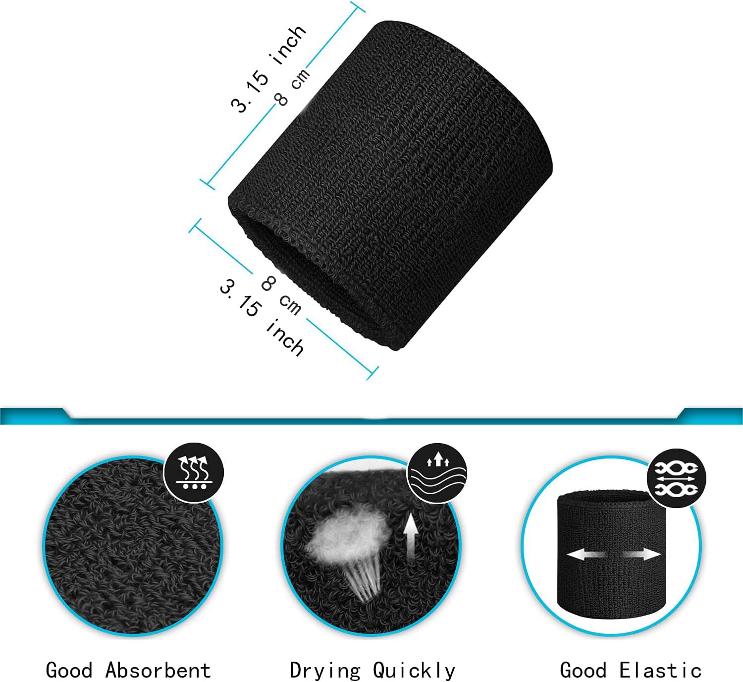 Wrist sweatbands - 2-piece sports sweatbands for men and women - for the gym - tennis - running - basketball - moisture-wicking - Image 3
