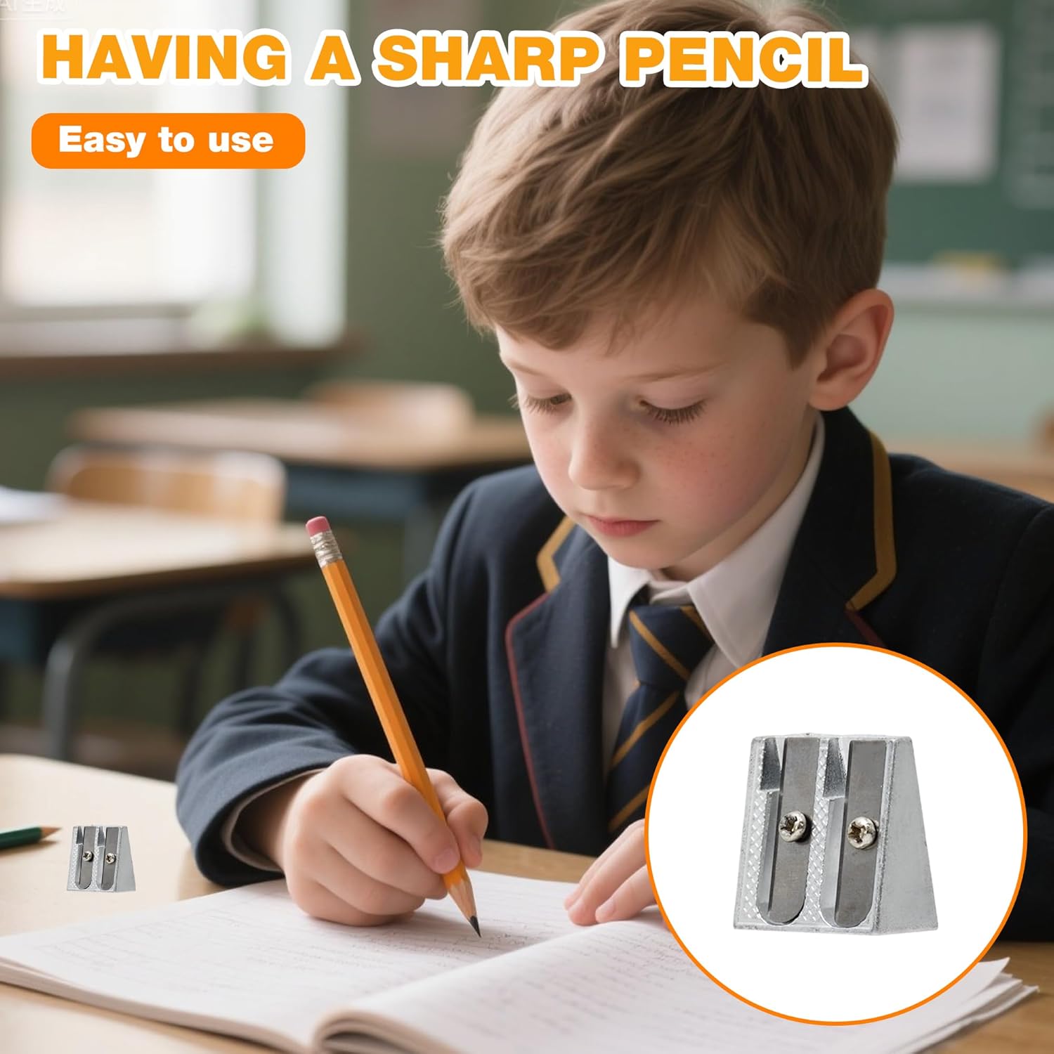 2-pack metal pencil sharpener with 2 holes Metal pencil sharpener for school Pencils for home School Office supplies - Image 6