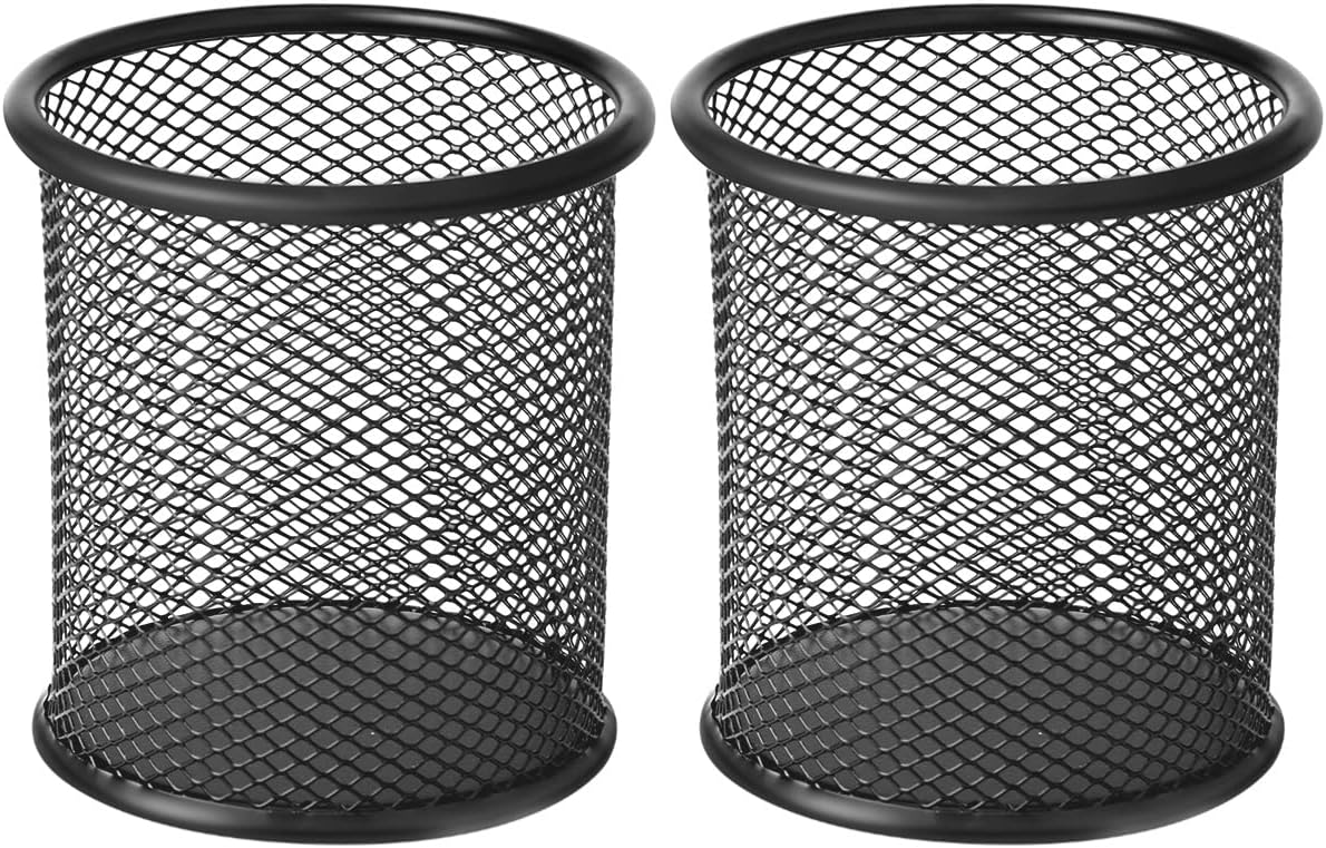 2-pack metal mesh pen holder pen holder for desk metal office mesh desktop storage pen holder office supplies - Office accessories and storage products - black - Image 1