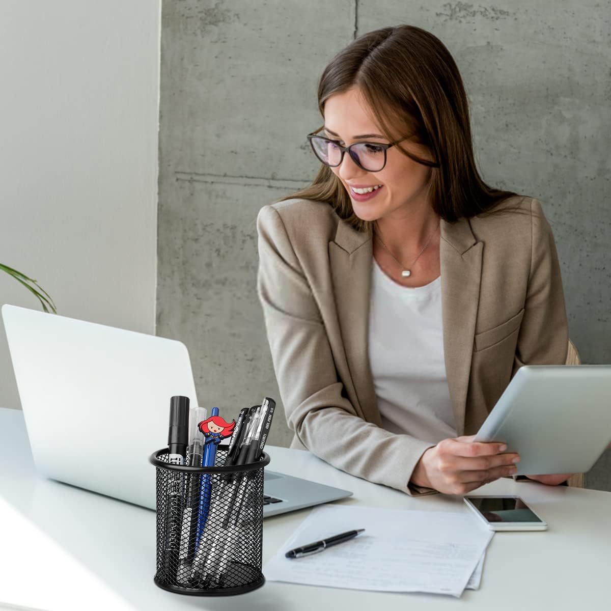 2-pack metal mesh pen holder pen holder for desk metal office mesh desktop storage pen holder office supplies - Office accessories and storage products - black - Image 4