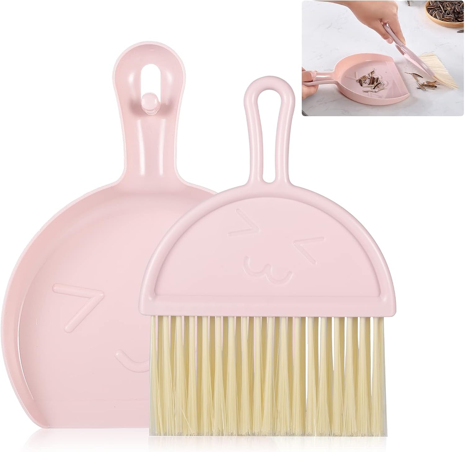 Mini dustpan and brush - pink set of brush and dustpan - portable combination of cleaning brush and dustpan - flexible edge - perfect for removing dust, dirt and grit - suitable for most hard surfaces - space-saving design - Image 1