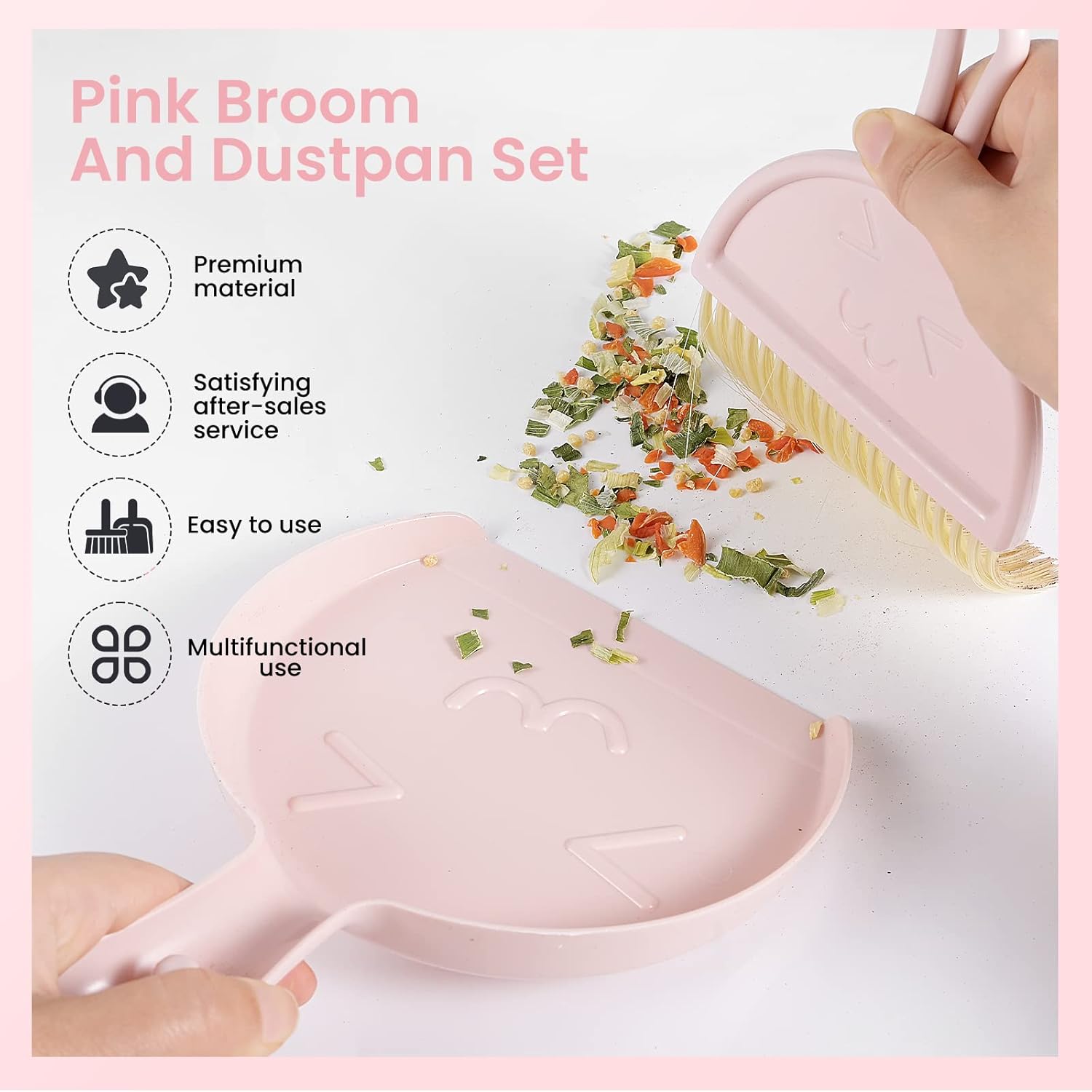 Mini dustpan and brush - pink set of brush and dustpan - portable combination of cleaning brush and dustpan - flexible edge - perfect for removing dust, dirt and grit - suitable for most hard surfaces - space-saving design - Image 3
