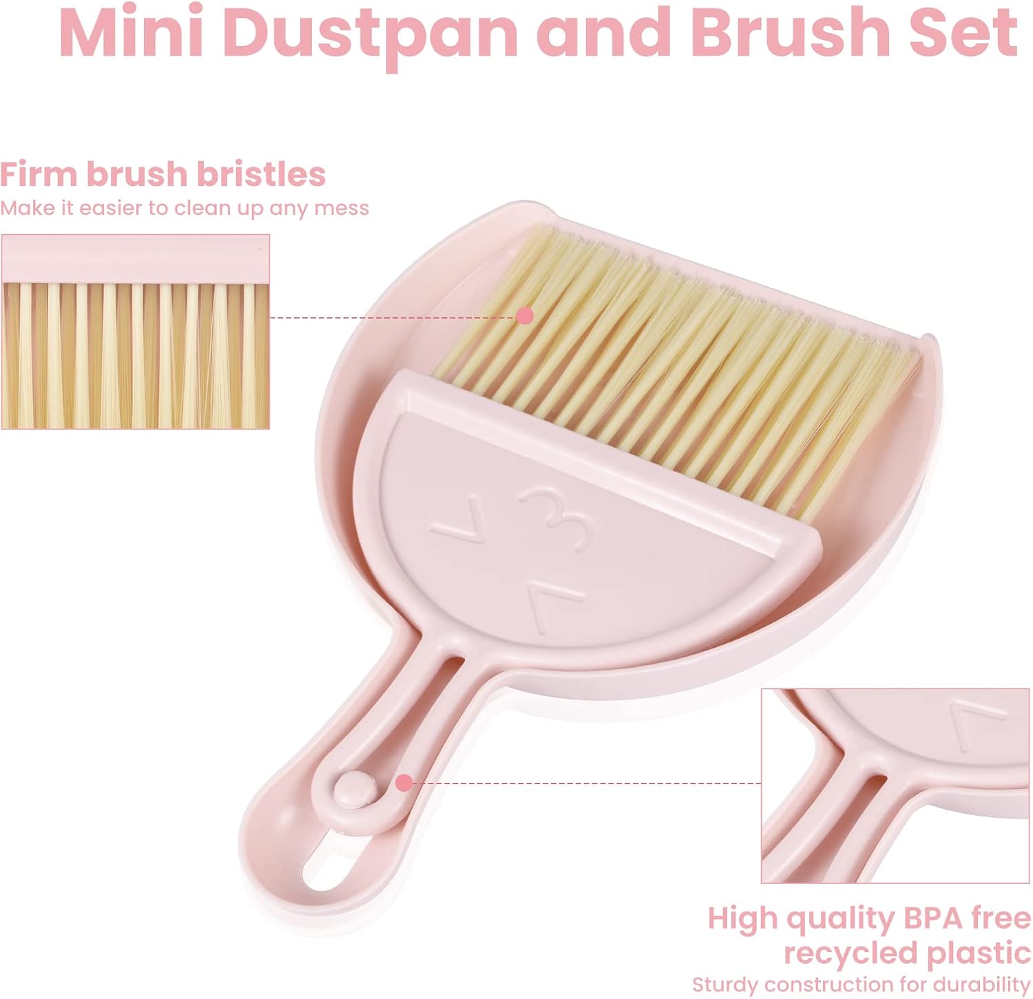 Mini dustpan and brush - pink set of brush and dustpan - portable combination of cleaning brush and dustpan - flexible edge - perfect for removing dust, dirt and grit - suitable for most hard surfaces - space-saving design - Image 4