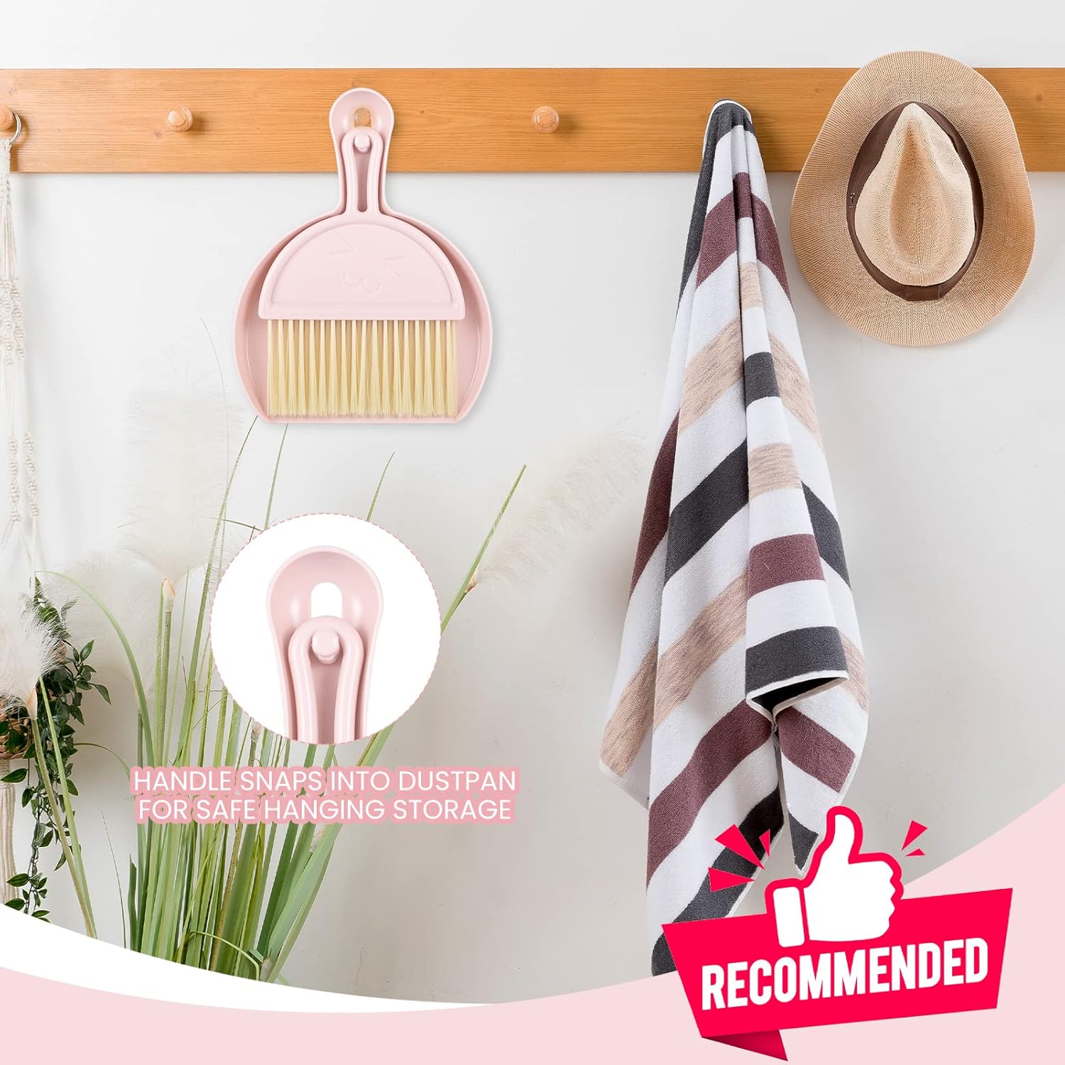 Mini dustpan and brush - pink set of brush and dustpan - portable combination of cleaning brush and dustpan - flexible edge - perfect for removing dust, dirt and grit - suitable for most hard surfaces - space-saving design - Image 6