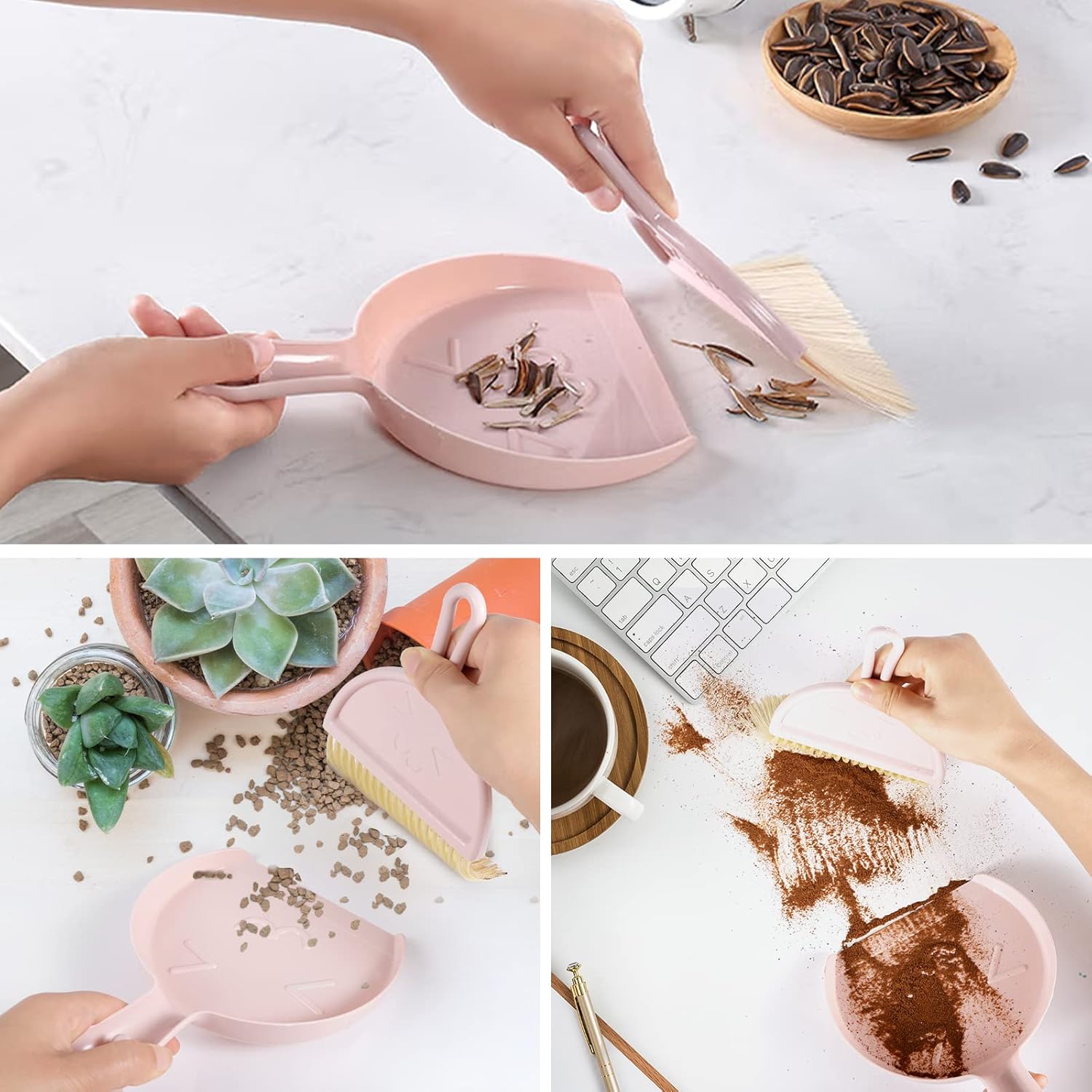 Mini dustpan and brush - pink set of brush and dustpan - portable combination of cleaning brush and dustpan - flexible edge - perfect for removing dust, dirt and grit - suitable for most hard surfaces - space-saving design - Image 7