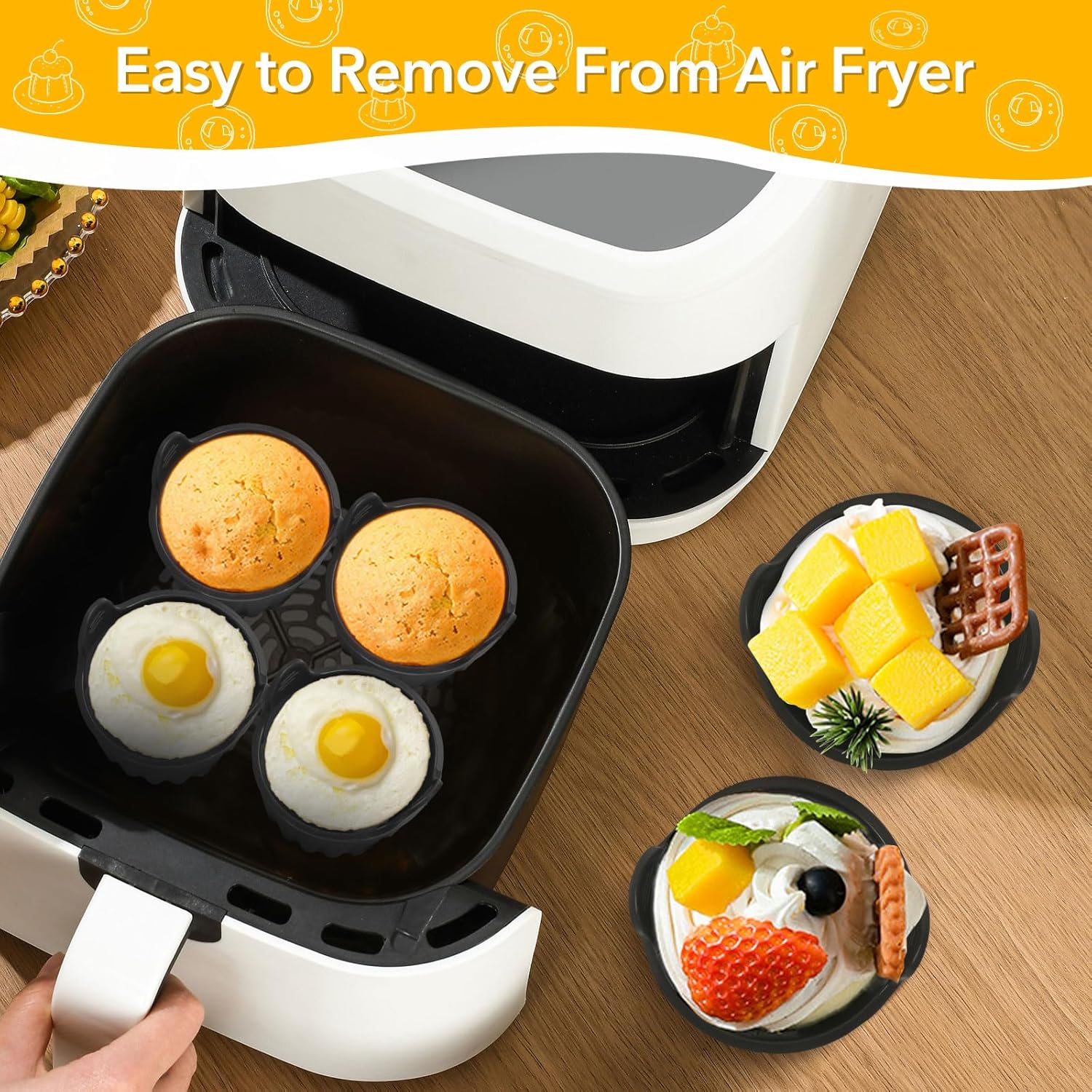 4-piece egg poacher for the airfryer - baking tray specially for the airfryer - egg poacher for the microwave - shape for poached eggs of food grade quality and baking tray for making soufflés - muffins - cupcakes - custard and pudding. - Image 5