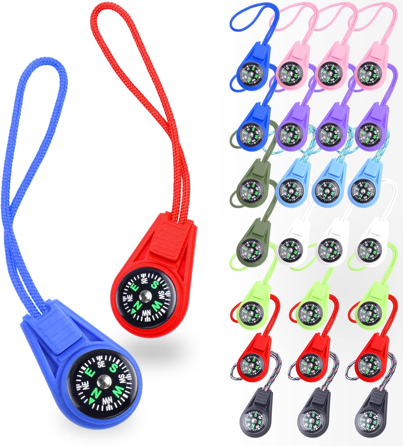 Kompas - 25-pack - Kids' Compass - Classroom - Mini Compass for Children - Hiking and Survival - Portable - Compass with Cord - 9 Colours - Image 1