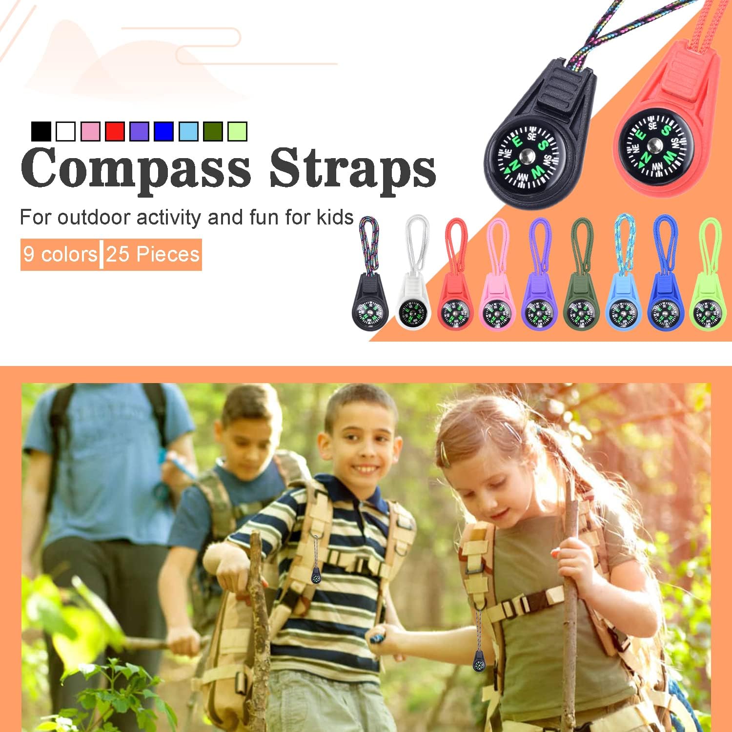 Kompas - 25-pack - Kids' Compass - Classroom - Mini Compass for Children - Hiking and Survival - Portable - Compass with Cord - 9 Colours - Image 2