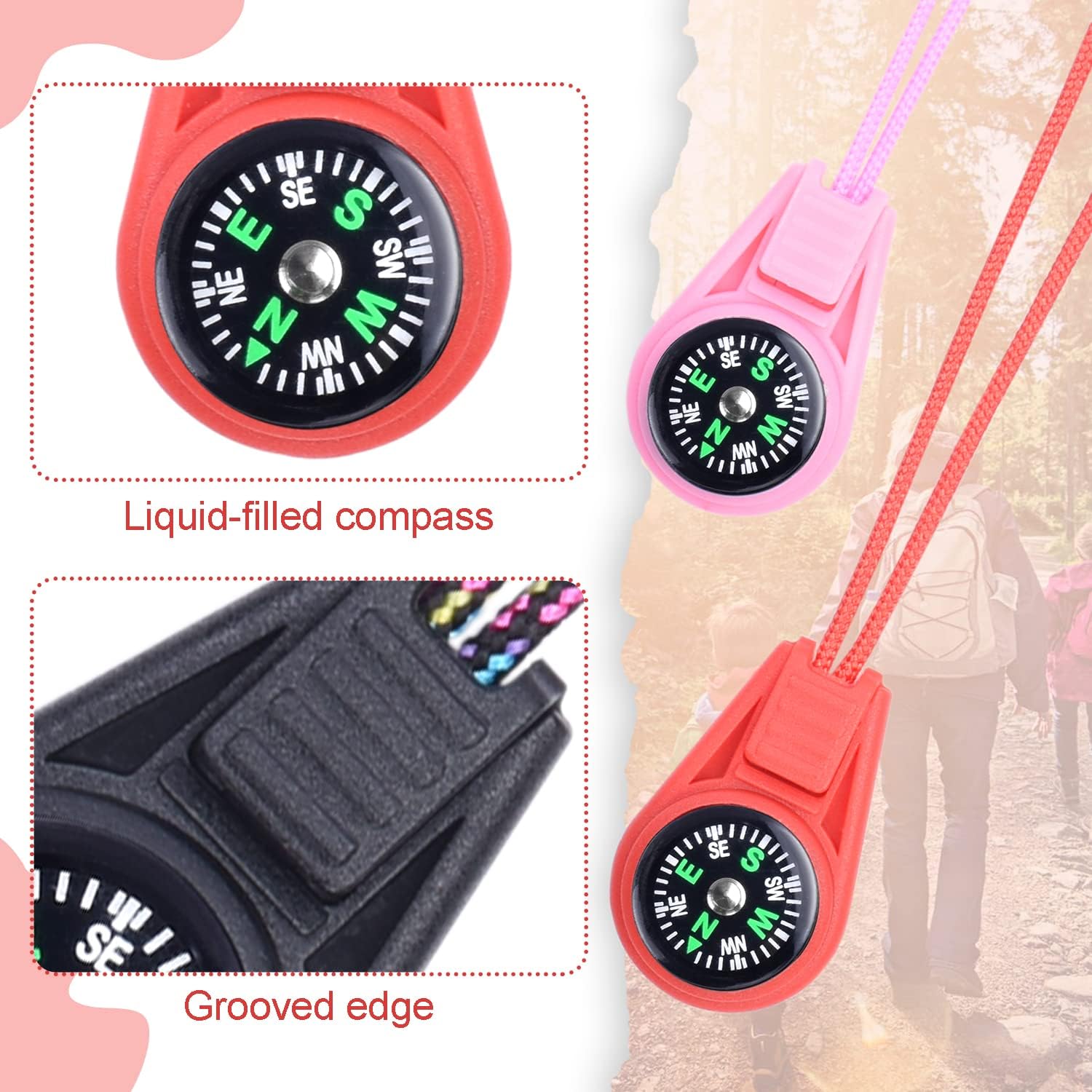 Kompas - 25-pack - Kids' Compass - Classroom - Mini Compass for Children - Hiking and Survival - Portable - Compass with Cord - 9 Colours - Image 3