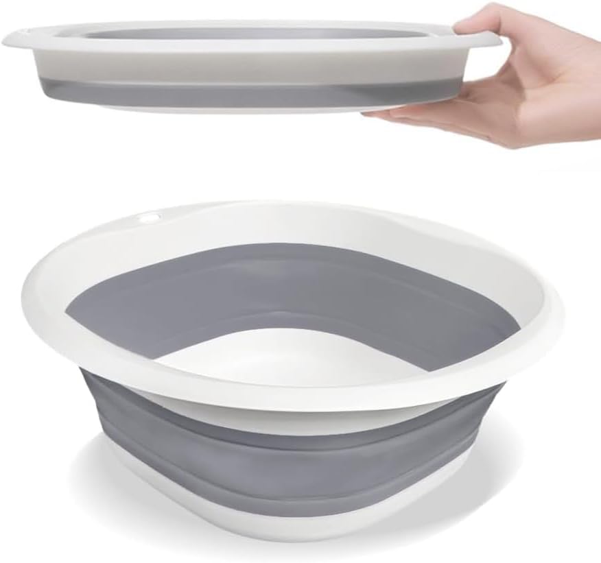Foldable sink (5 litres) - Foldable basin - plastic sink - expandable water basin - portable food storage bowl for camping - multi-functional outdoor basin for travel (M - grey) - Image 1