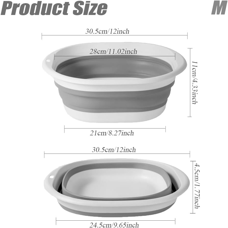 Foldable sink (5 litres) - Foldable basin - plastic sink - expandable water basin - portable food storage bowl for camping - multi-functional outdoor basin for travel (M - grey) - Image 2