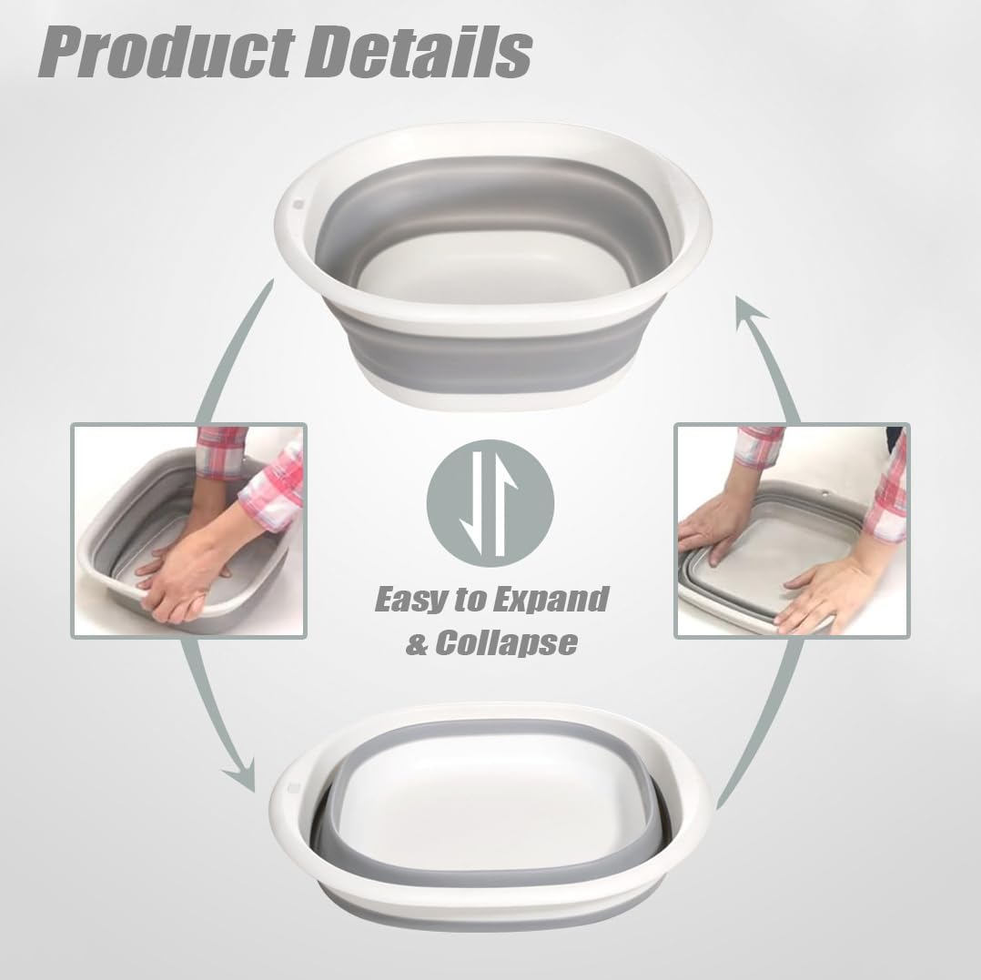 Foldable sink (5 litres) - Foldable basin - plastic sink - expandable water basin - portable food storage bowl for camping - multi-functional outdoor basin for travel (M - grey) - Image 3