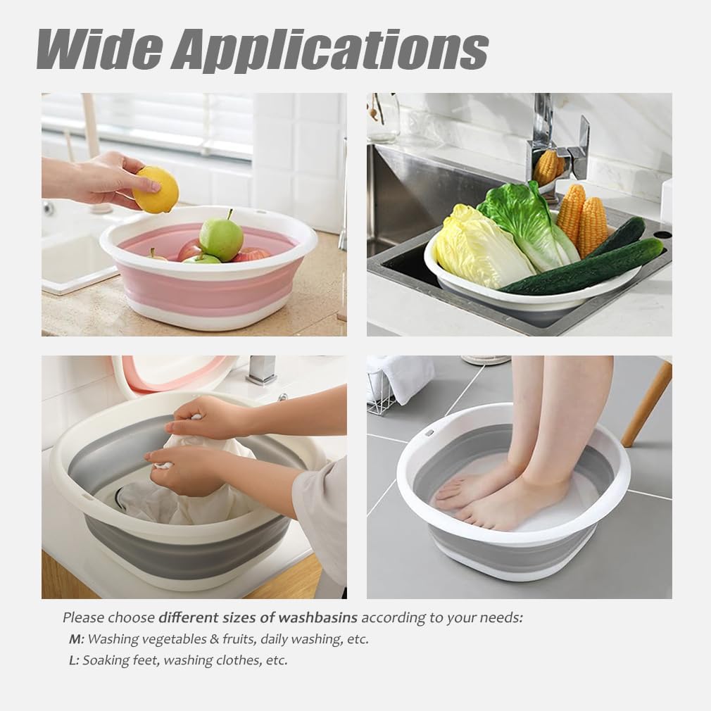 Foldable sink (5 litres) - Foldable basin - plastic sink - expandable water basin - portable food storage bowl for camping - multi-functional outdoor basin for travel (M - grey) - Image 7