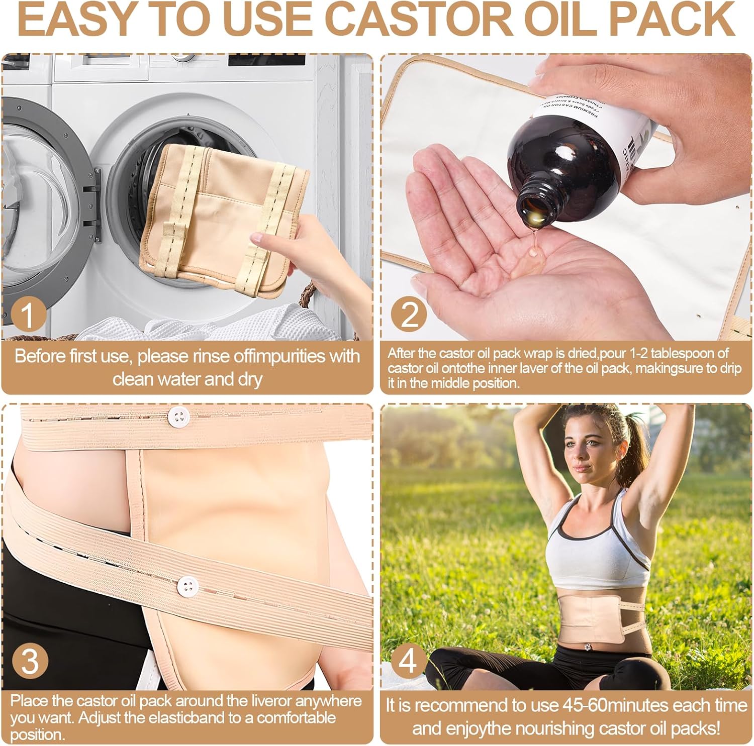 Castor oil packs - Reusable adjustable packaging set for the liver - promotes sleep - supports the liver and abdominal muscles to improve blood circulation and digestion (Castor oil not included) (1 pack) - Image 5