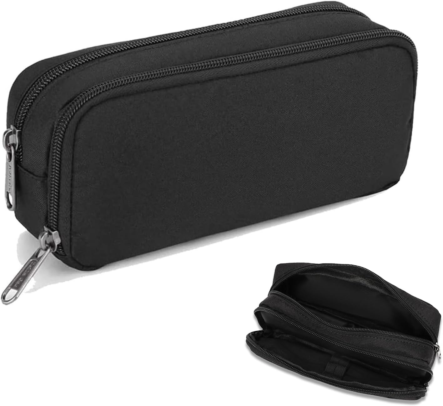 1 piece black stationery case - large case with durable outer shell - large capacity - zip compartment - storage compartment for large capacity case for school - university - office supplies - Image 1