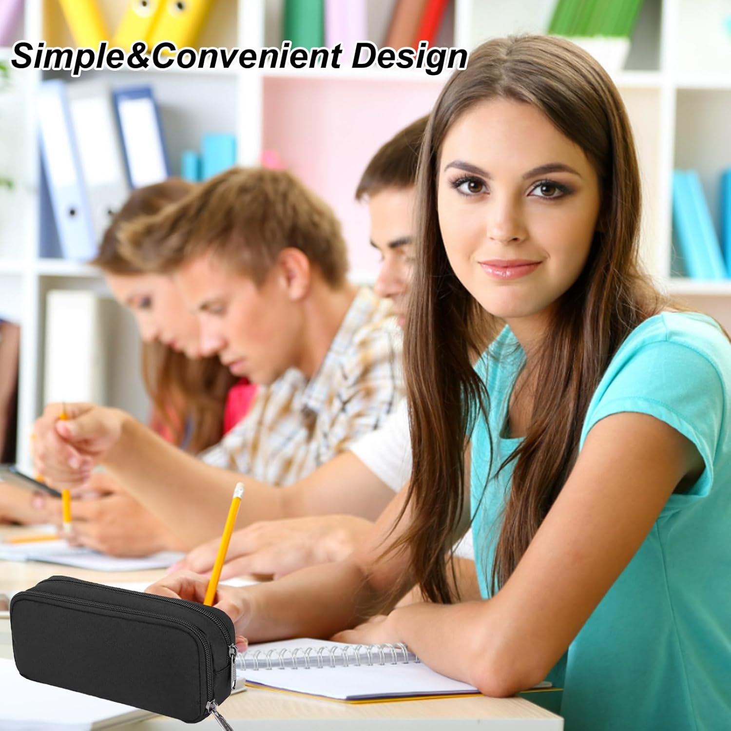 1 piece black stationery case - large case with durable outer shell - large capacity - zip compartment - storage compartment for large capacity case for school - university - office supplies - Image 2
