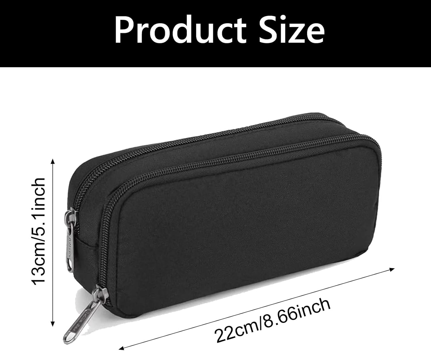 1 piece black stationery case - large case with durable outer shell - large capacity - zip compartment - storage compartment for large capacity case for school - university - office supplies - Image 3