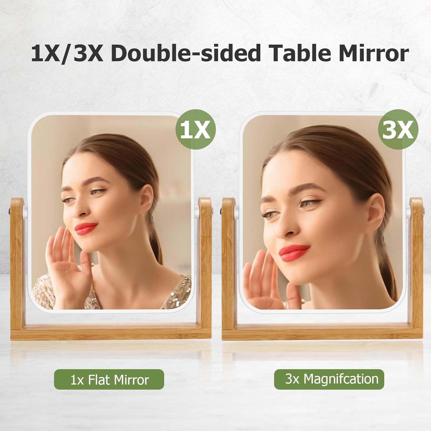 Desk mirror with standard 1x/3x magnification - double-sided - 360-degree swivel - portable vanity mirror with magnifying glass - Image 2
