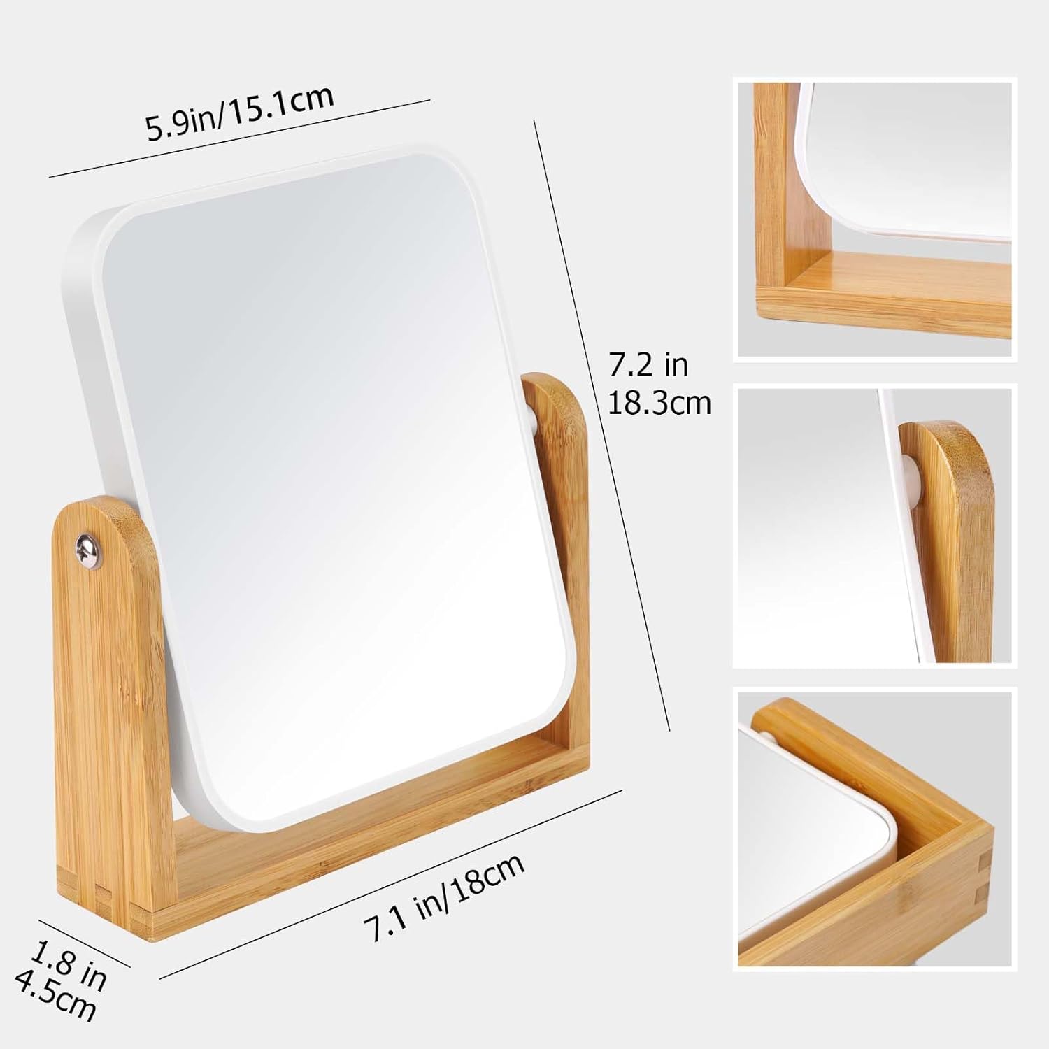 Desk mirror with standard 1x/3x magnification - double-sided - 360-degree swivel - portable vanity mirror with magnifying glass - Image 3