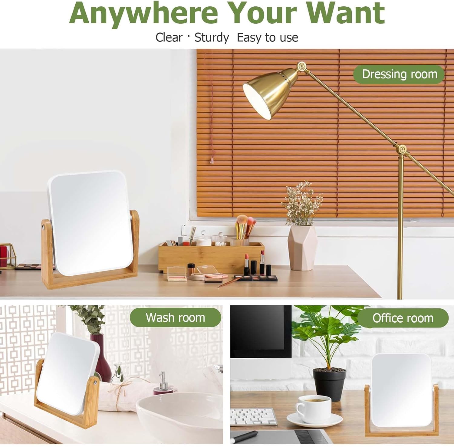 Desk mirror with standard 1x/3x magnification - double-sided - 360-degree swivel - portable vanity mirror with magnifying glass - Image 5
