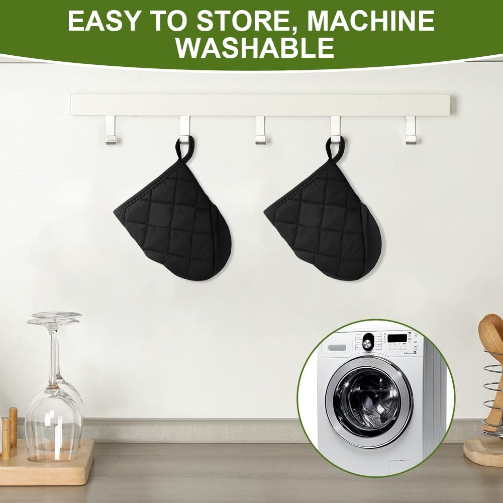 1 pair of short oven mitts made of neoprene cotton - black - with non-slip surface and hanging loop - suitable for cooking, baking and grilling - Image 7