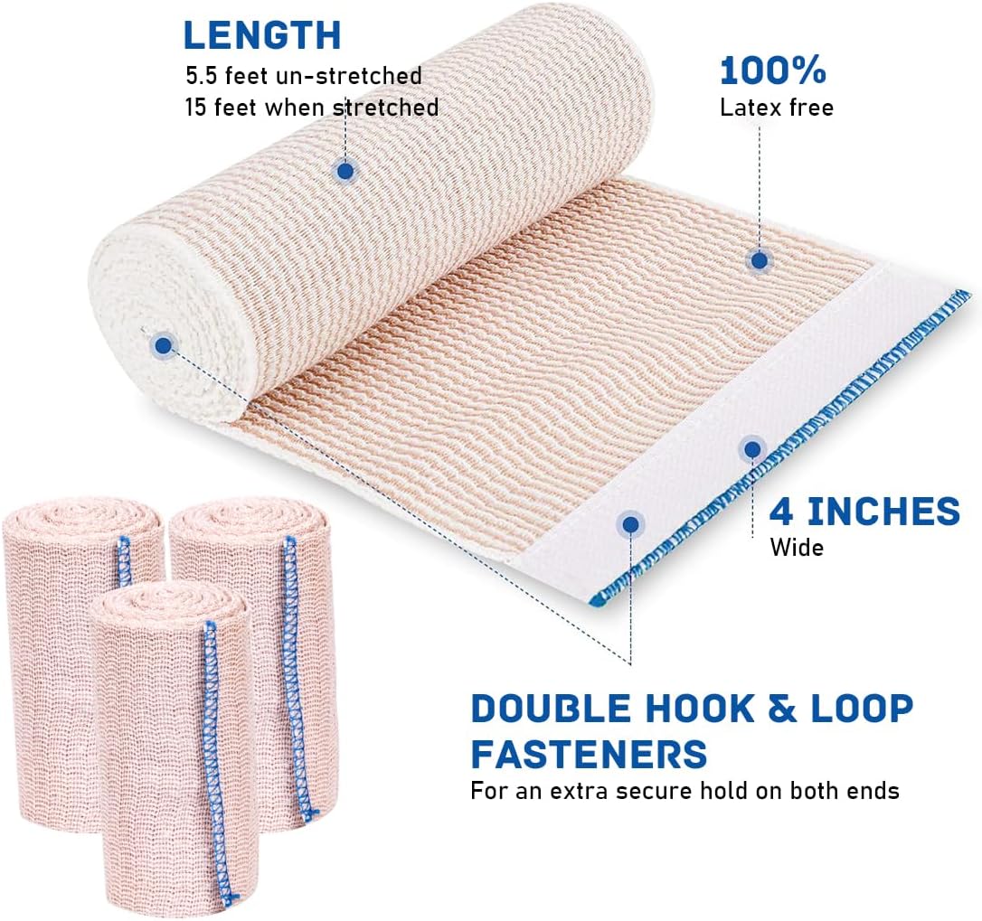 Premium compression bandages Pack of 6 elastic bandages - self-adhesive - for injuries to wrists, ankles, hands, knees, elbows, shoulders, feet - washable and reusable - 10 cm wide - 1-7 m long - stretches up to 4-5 m - Image 2