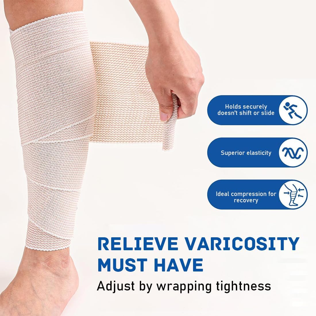 Premium compression bandages Pack of 6 elastic bandages - self-adhesive - for injuries to wrists, ankles, hands, knees, elbows, shoulders, feet - washable and reusable - 10 cm wide - 1-7 m long - stretches up to 4-5 m - Image 5