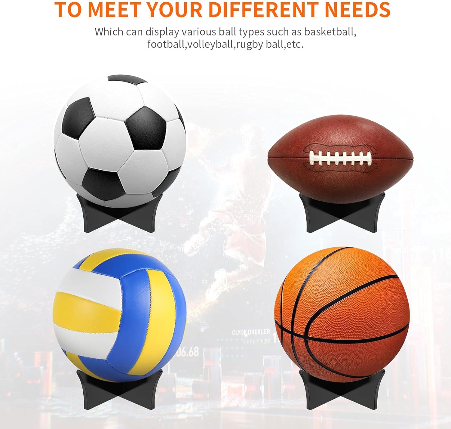 Ball Standard - Acrylic - Football, Basketball, Soccer, Volleyball, Rugby, etc. Display Standard - Ball Holders - 6 pieces - Black - Image 5