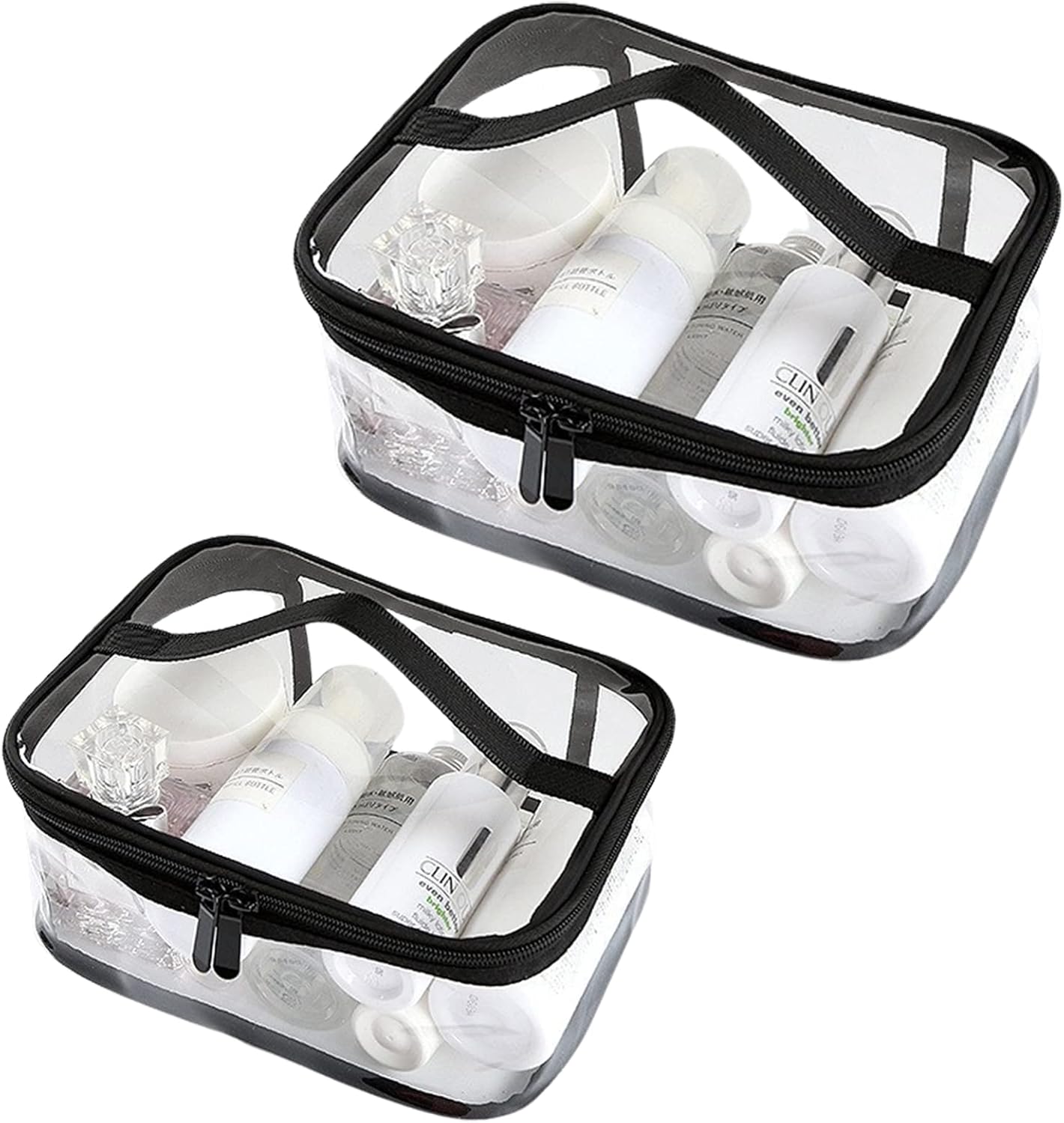 Transparent toilet bags - 2 pieces of portable makeup bags. Transparent cosmetic bag with handle - zip - waterproof travel bag - Image 1