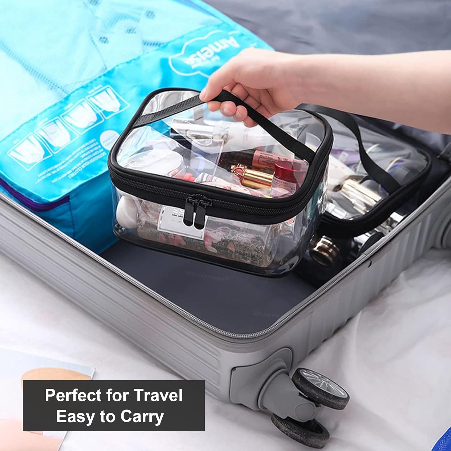 Transparent toilet bags - 2 pieces of portable makeup bags. Transparent cosmetic bag with handle - zip - waterproof travel bag - Image 5