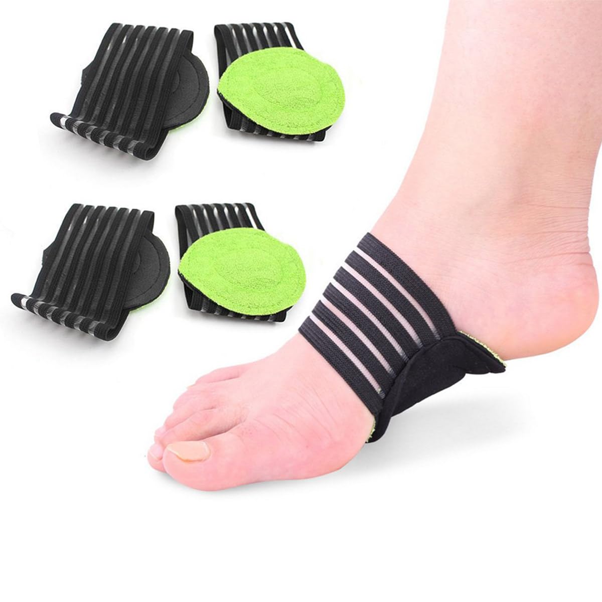 2 pairs of extra thick, padded compression arch supports for added comfort - suitable for plantar fasciitis, fallen arches, heel spurs, flat feet and foot pain issues - Image 1