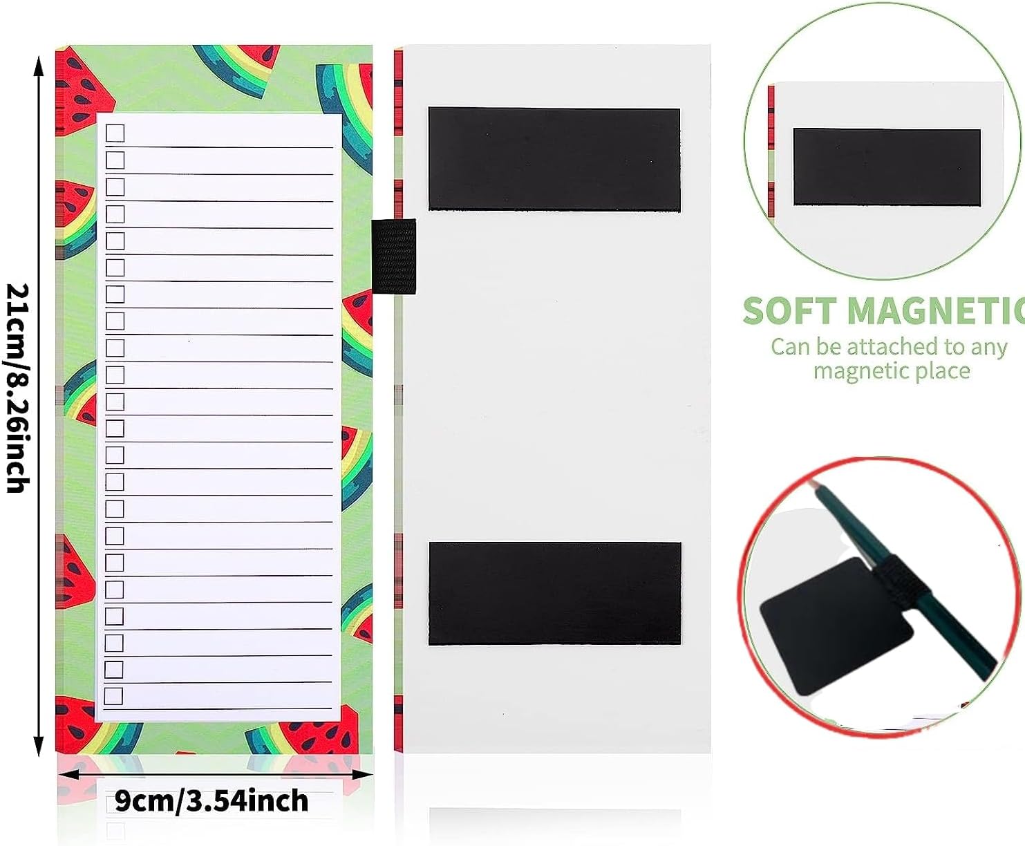 Magnetic shopping list for the fridge (2-piece) - 100 sheets - tear-off notepad with pen clip for shopping - to-do list and meal planning (watermelon) - Image 2