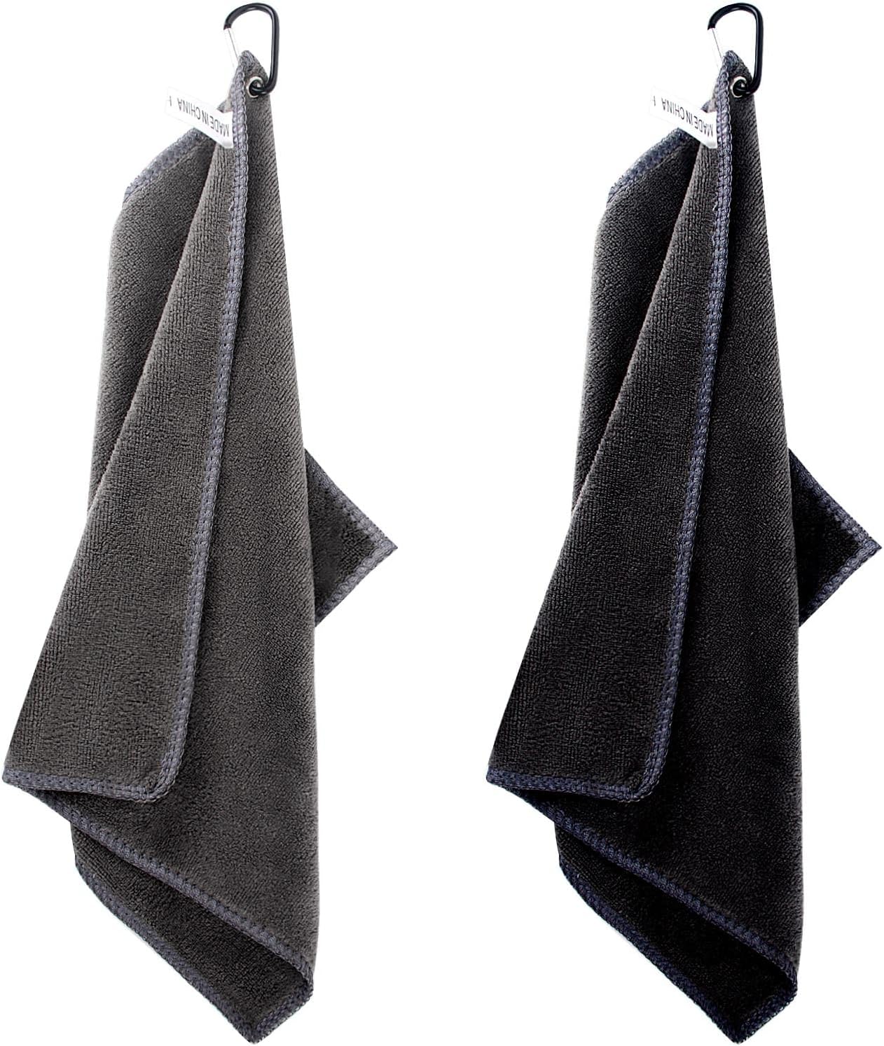 2 pieces golf towels- absorbent cleaning towels- multifunctional towels with carabiner for golf bags- fitness- sport- outdoor- yoga (2 colours)- black - Image 1