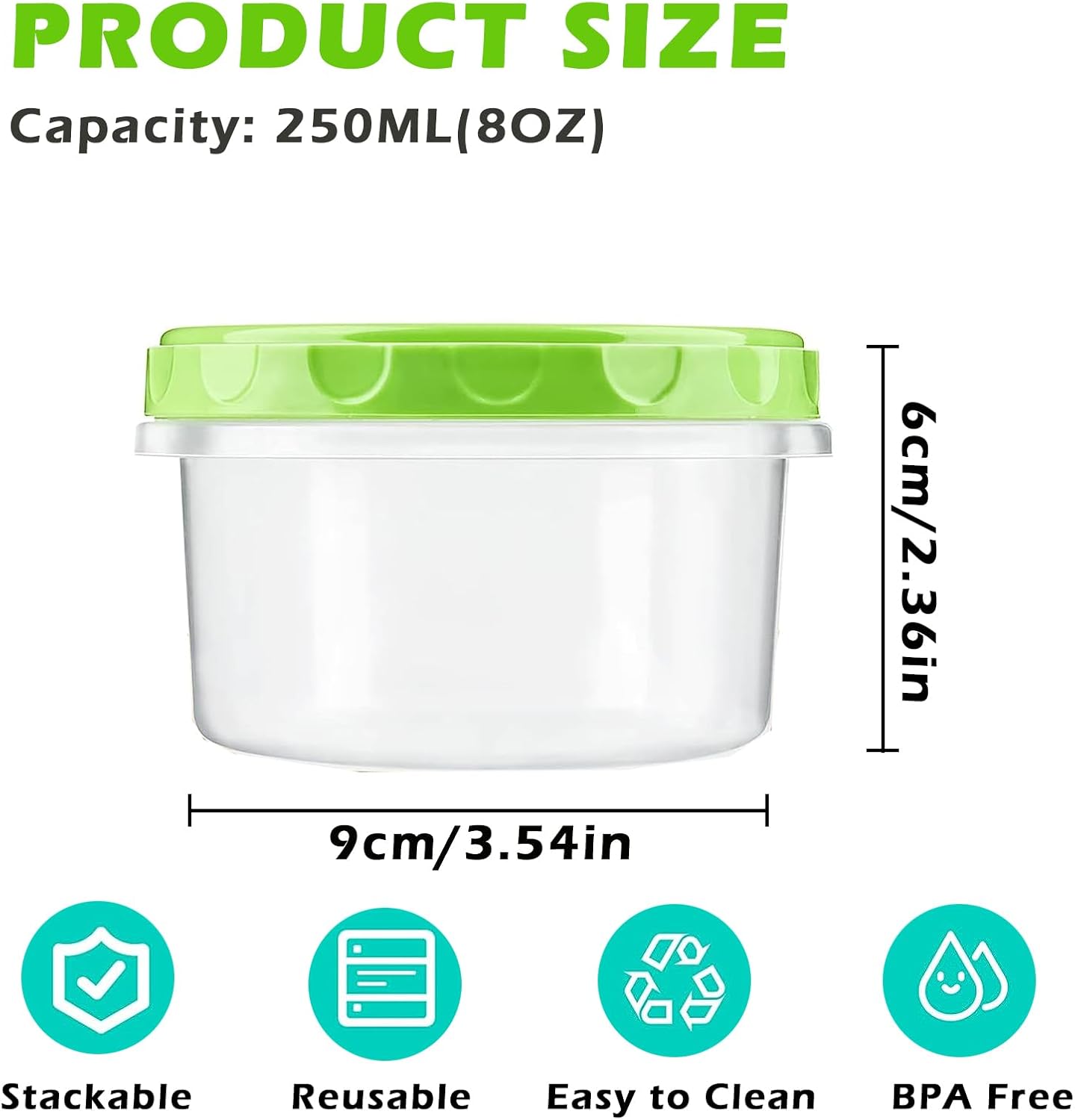 12 reusable 8-ounce plastic food containers with lids - deli containers - stackable food storage pots - dishwasher safe - microwave safe and freezer safe (red/green/yellow) - Image 2