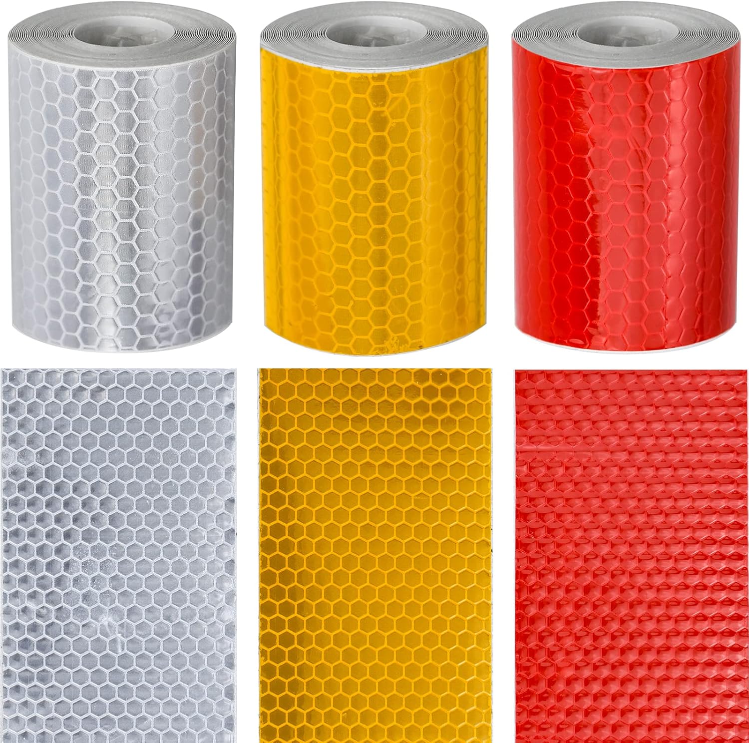 Reflective tape stickers - 3 rolls - White, yellow, red - Reflective tape - Safety warning strips - Traffic signs - Reflective signs - Stickers - 5 cm * 3 m - Image 1