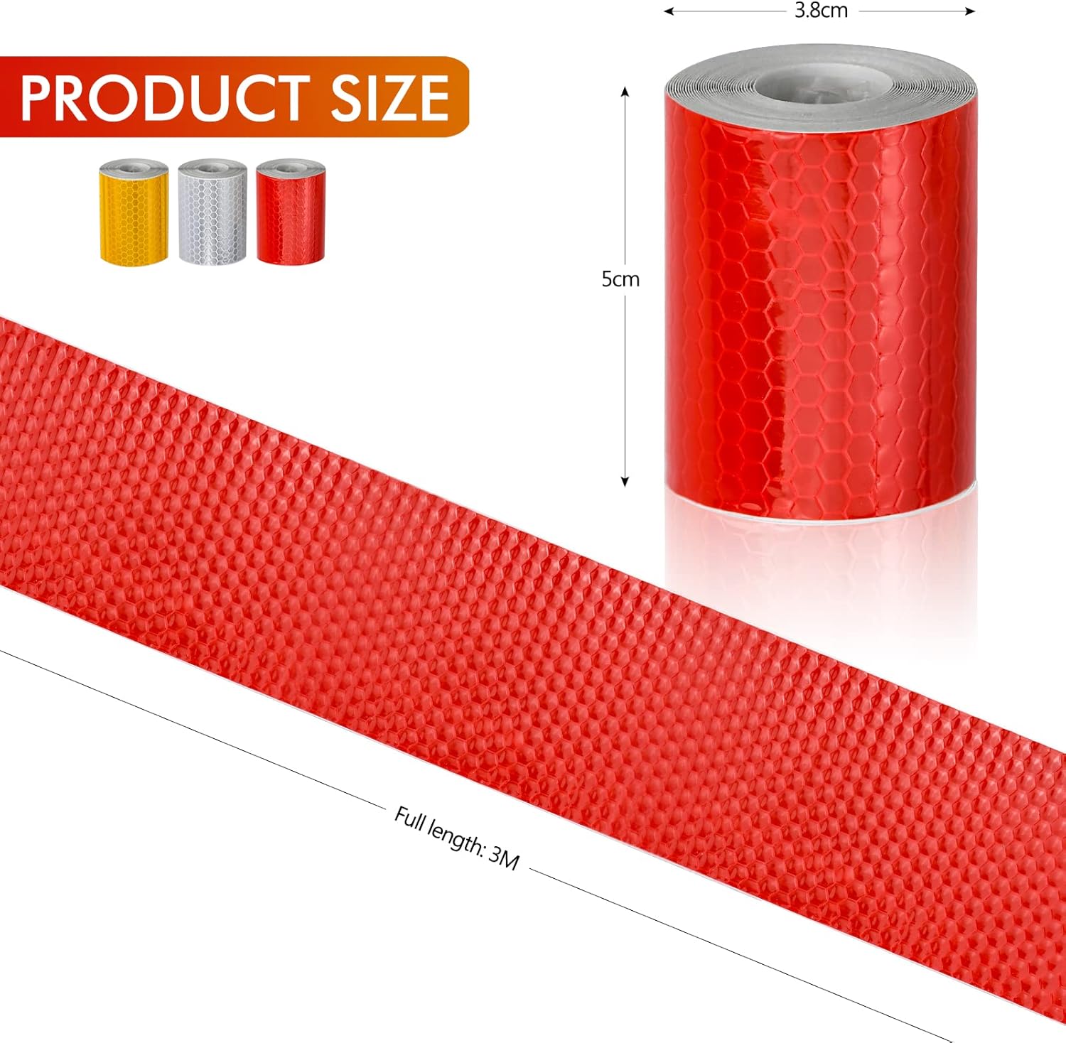 Reflective tape stickers - 3 rolls - White, yellow, red - Reflective tape - Safety warning strips - Traffic signs - Reflective signs - Stickers - 5 cm * 3 m - Image 2