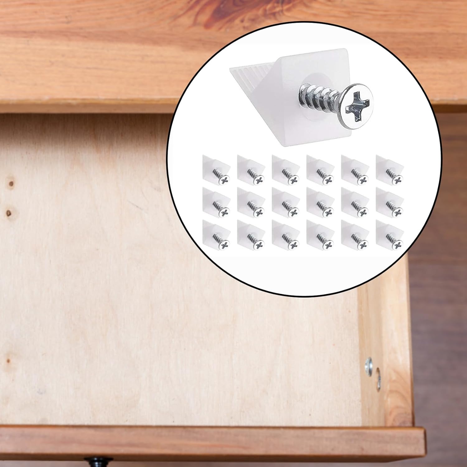 30-piece drawer repair kit - drawer repair set with screws - drawer support - drawer base repair brackets - plastic corner brackets - corner bracket fixings with screws for furniture - Image 1