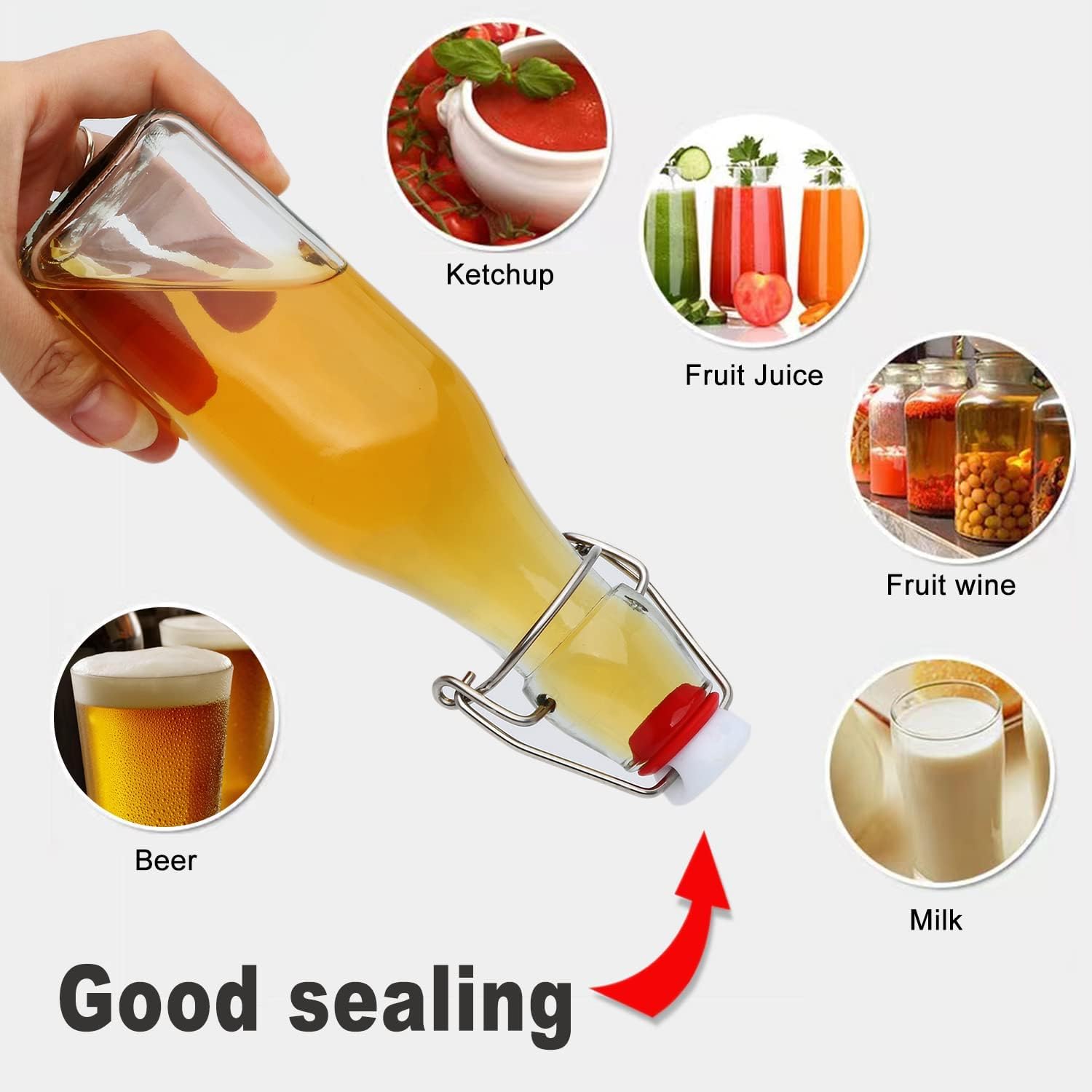 Clip-on glass storage bottle with lid for brewing beer, wine, spices, drinks, oil, vinegar, kombucha and water - Image 4