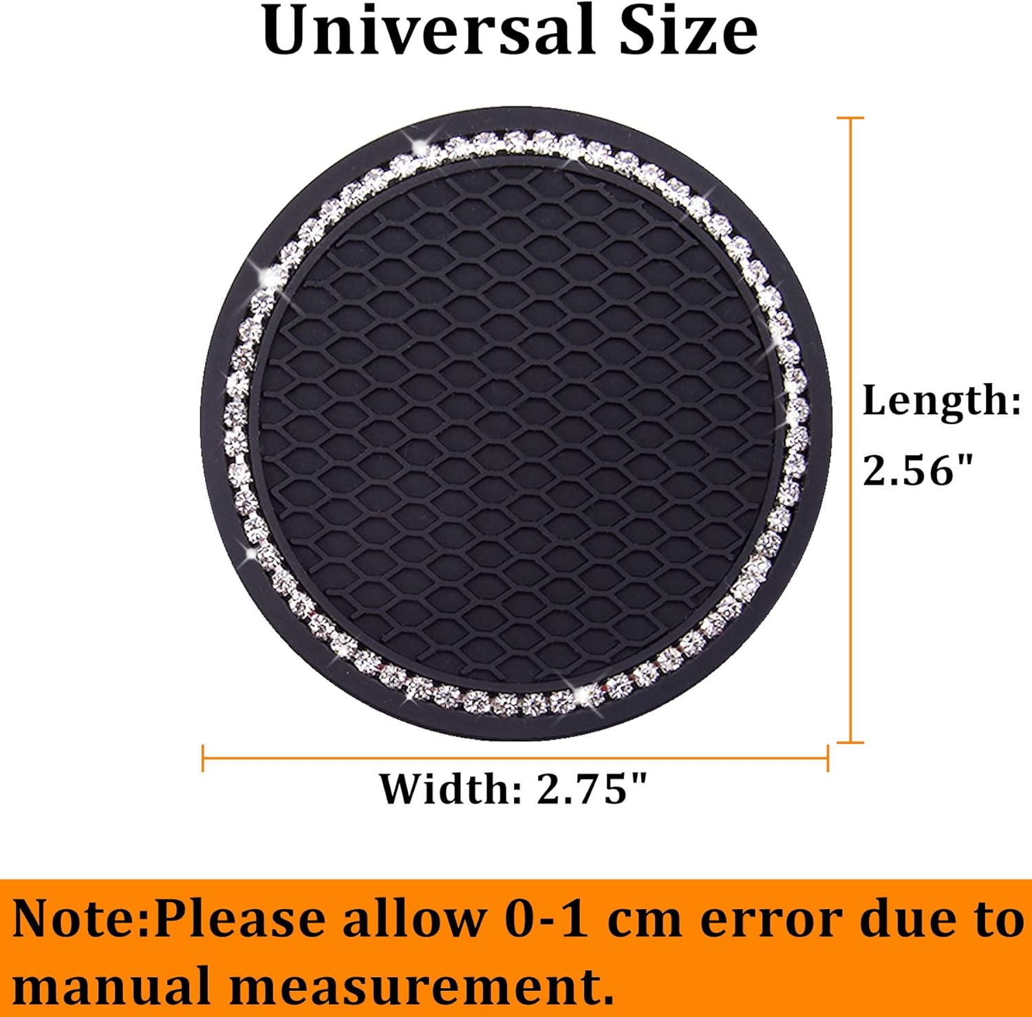 Nice car coasters 2 pieces Universal car cup holder inserts Coasters 2-75 inch Silicone non-slip sparkling crystal diamond Car accessories for women and ladies (black background with white diamonds) - Image 2