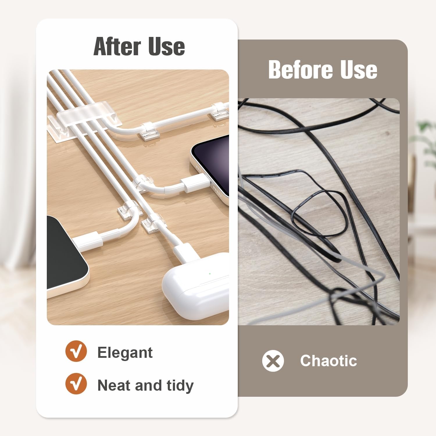 70 self-adhesive cable clips - 50 small + 20 large self-adhesive cable organizers - plastic cable organizer clips for organizing cables on the wall - on the desk and in the home office (clear) - Image 4