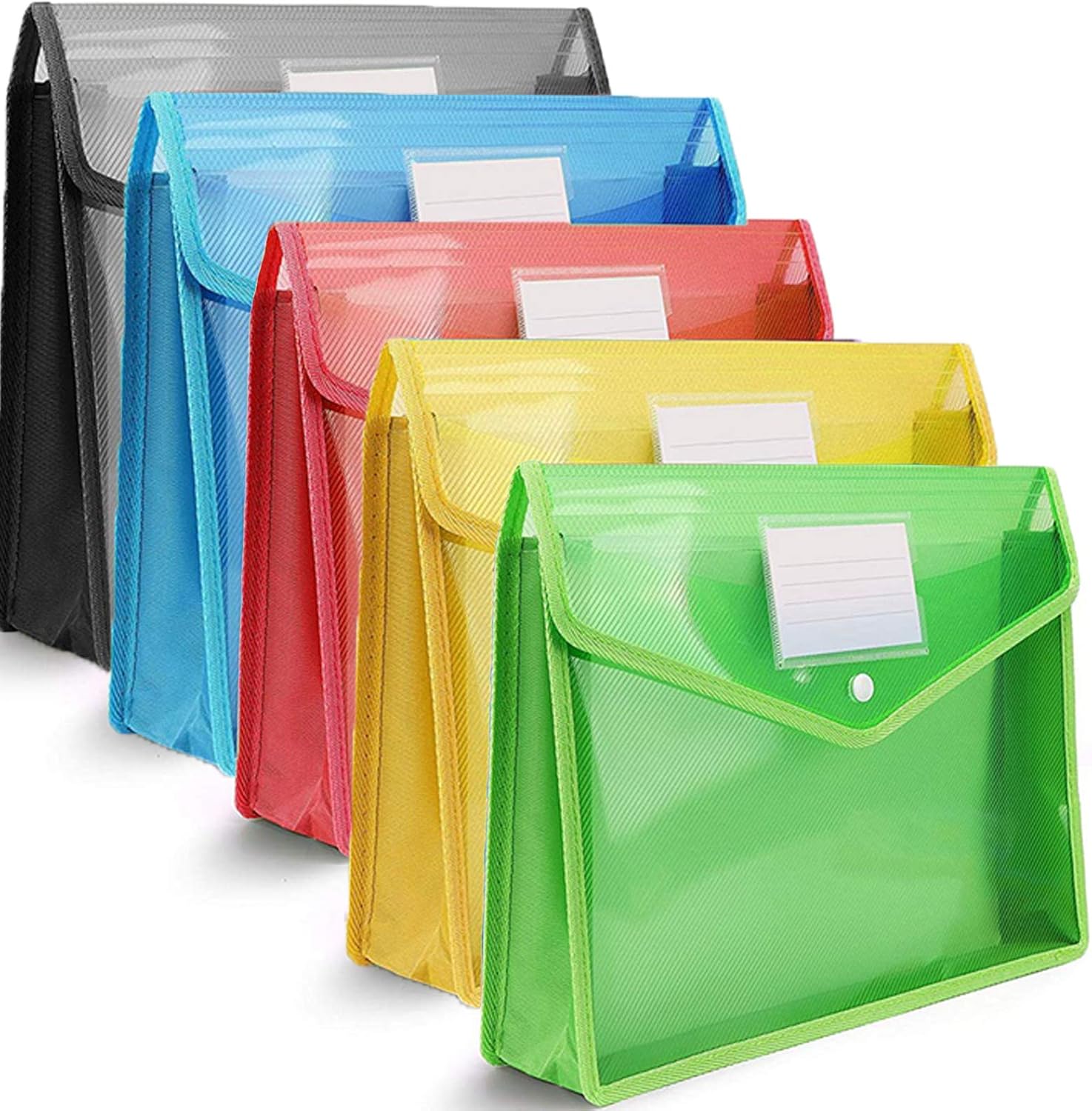 A4 plastic wallet - set of 5 popper wallets plastic folders premium pocket map envelopes for school office home with press stud closure - large capacity - Image 1