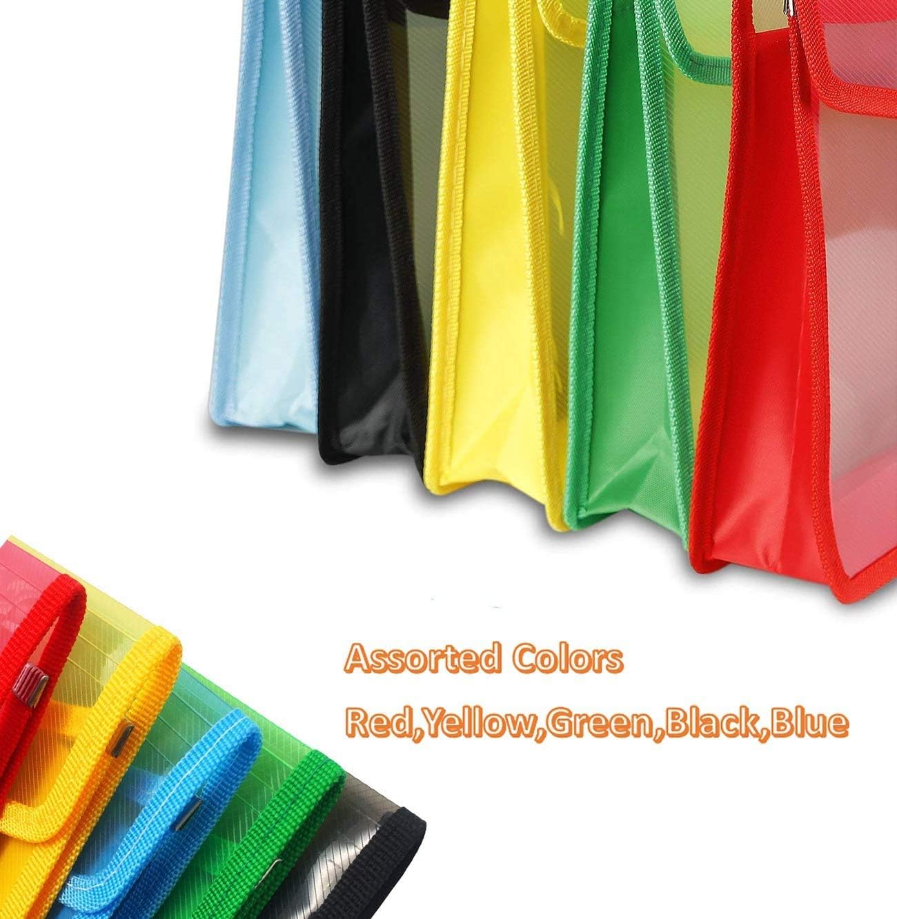 A4 plastic wallet - set of 5 popper wallets plastic folders premium pocket map envelopes for school office home with press stud closure - large capacity - Image 3