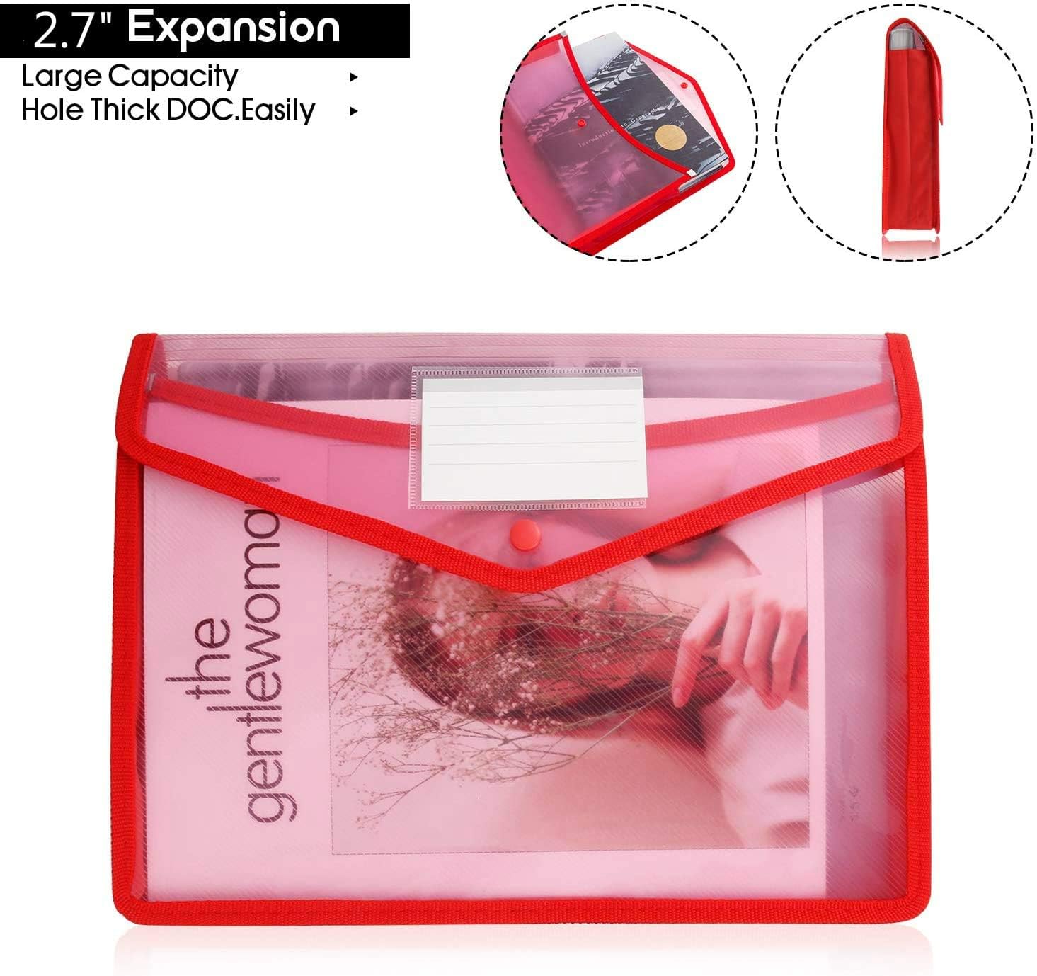 A4 plastic wallet - set of 5 popper wallets plastic folders premium pocket map envelopes for school office home with press stud closure - large capacity - Image 4