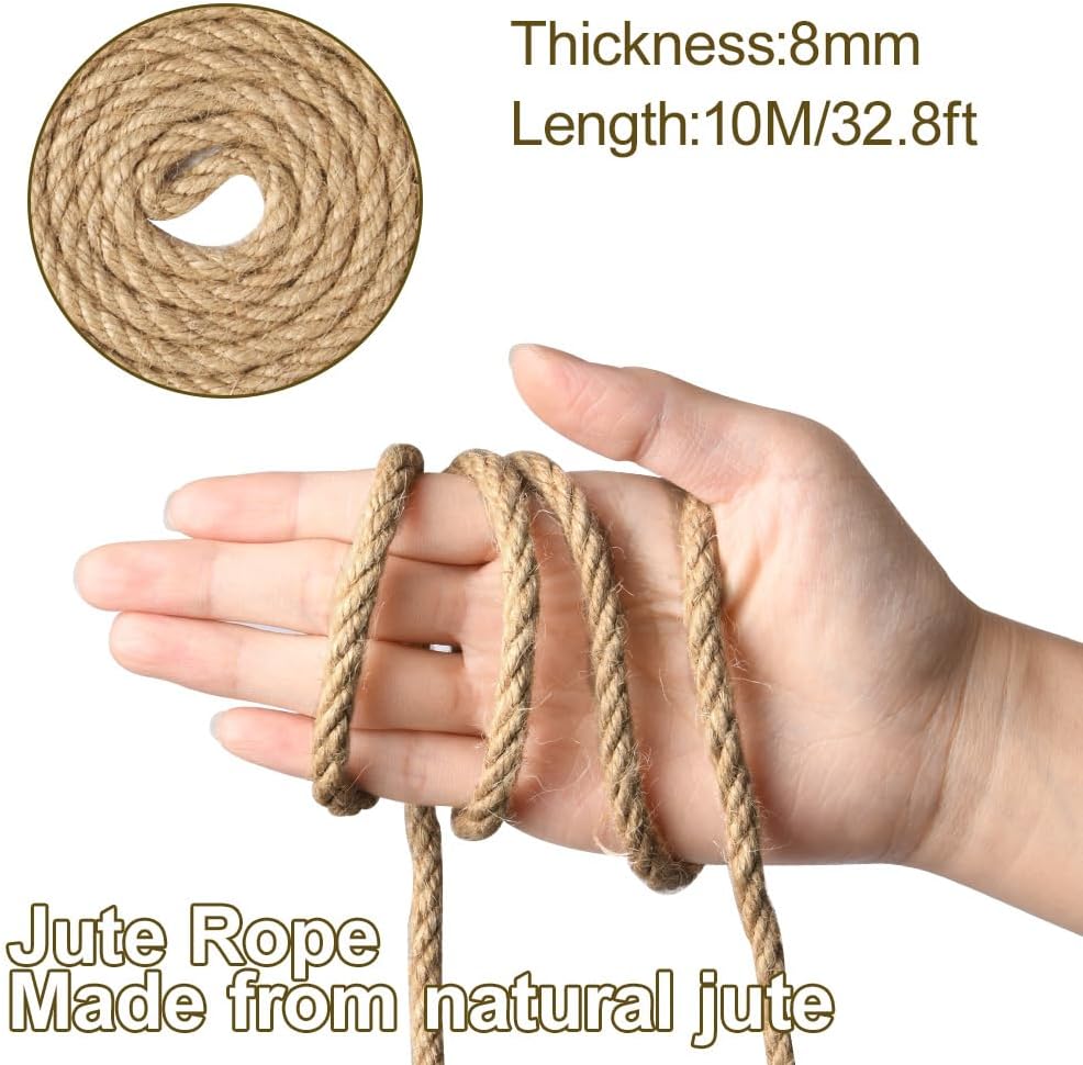 10m jute rope - 8mm thick jute rope - naturally braided jute garden rope for cat scratching post rope - gardening - camping - decoration - gift wrapping and craft decoration (brown) - Image 2