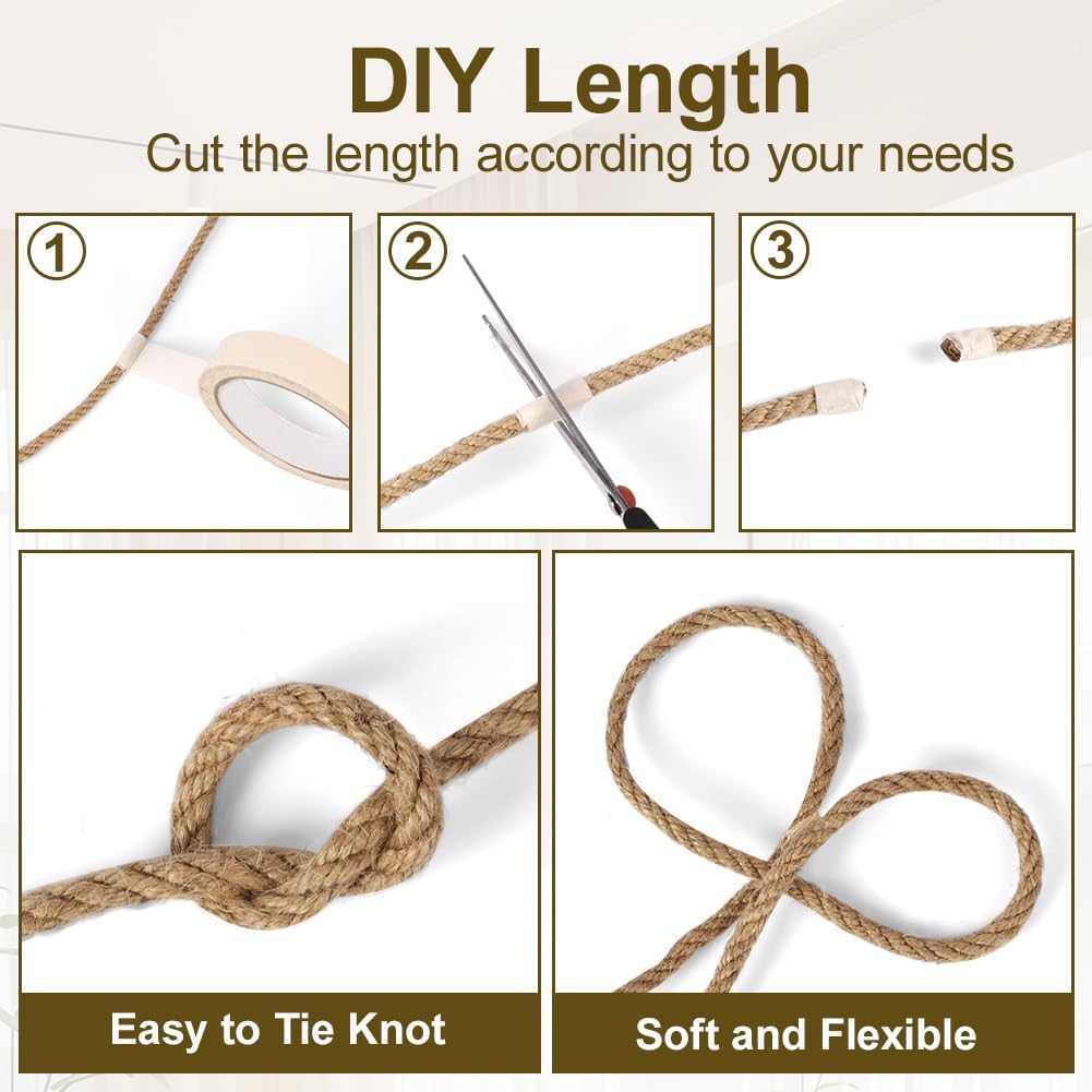 10m jute rope - 8mm thick jute rope - naturally braided jute garden rope for cat scratching post rope - gardening - camping - decoration - gift wrapping and craft decoration (brown) - Image 3
