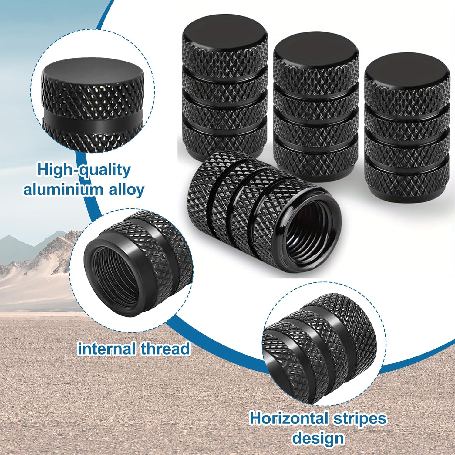 8 valve caps - black dust caps for car tyres - valve caps - durable universal aluminium dust caps for cars - bikes - trucks and motorcycles - Image 3