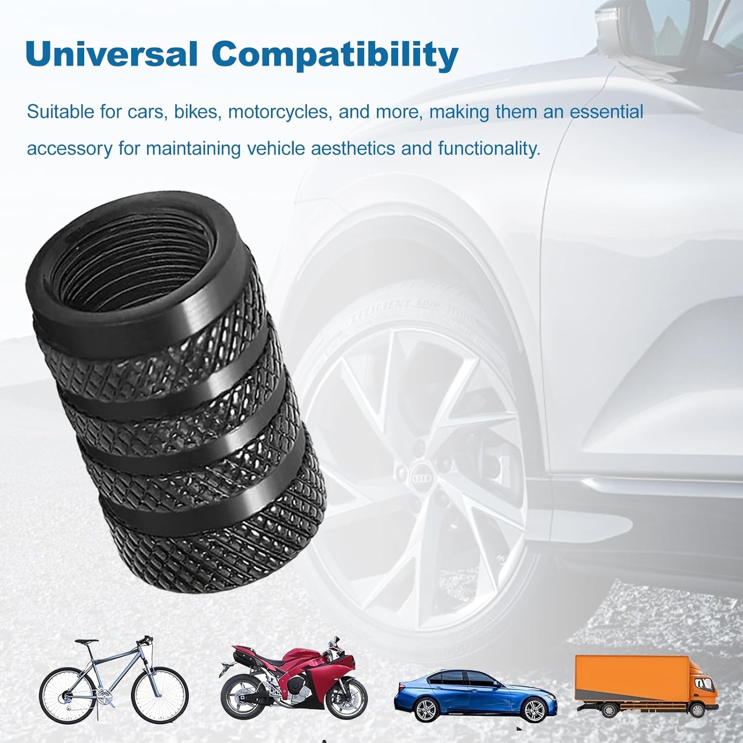 8 valve caps - black dust caps for car tyres - valve caps - durable universal aluminium dust caps for cars - bikes - trucks and motorcycles - Image 6