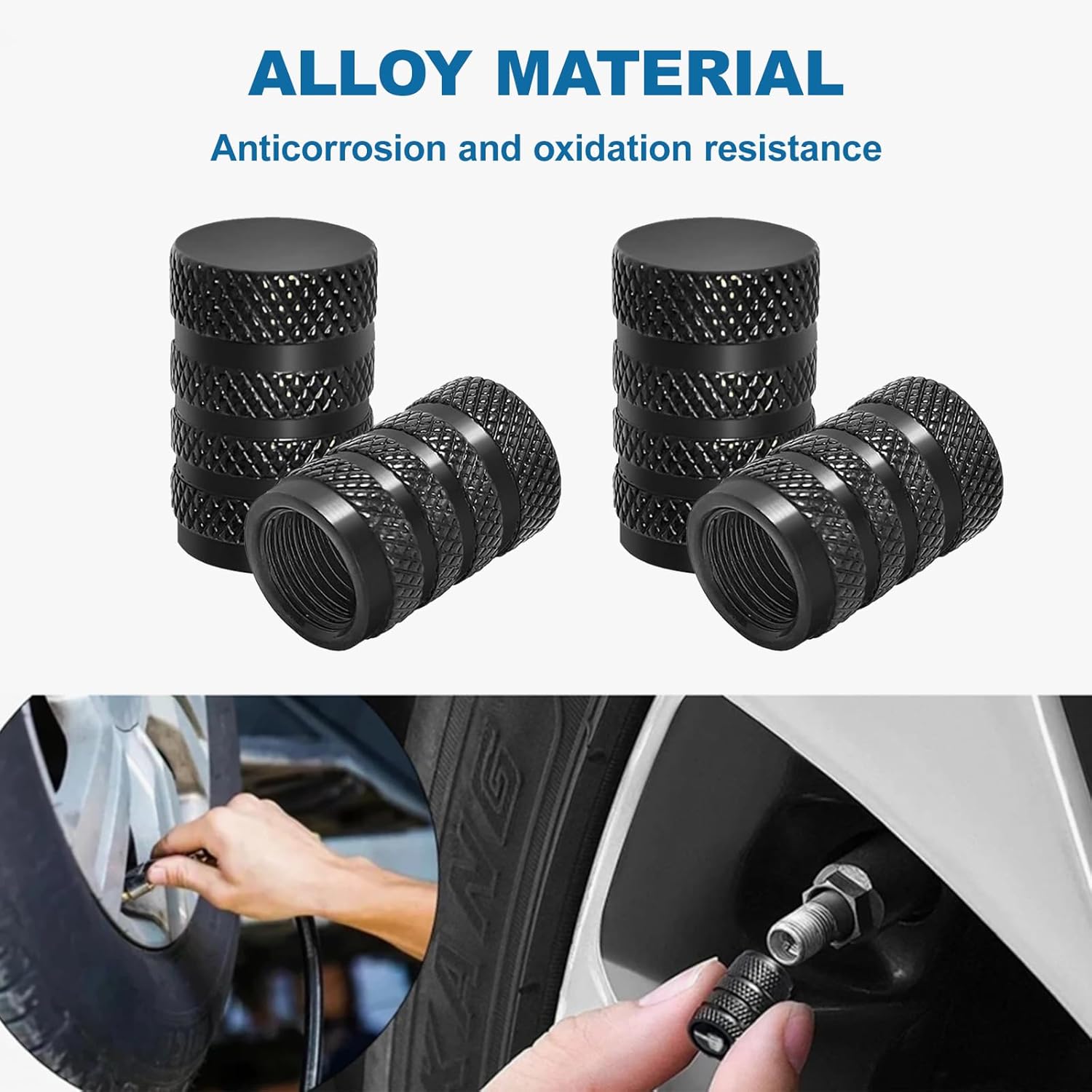 8 valve caps - black dust caps for car tyres - valve caps - durable universal aluminium dust caps for cars - bikes - trucks and motorcycles - Image 7